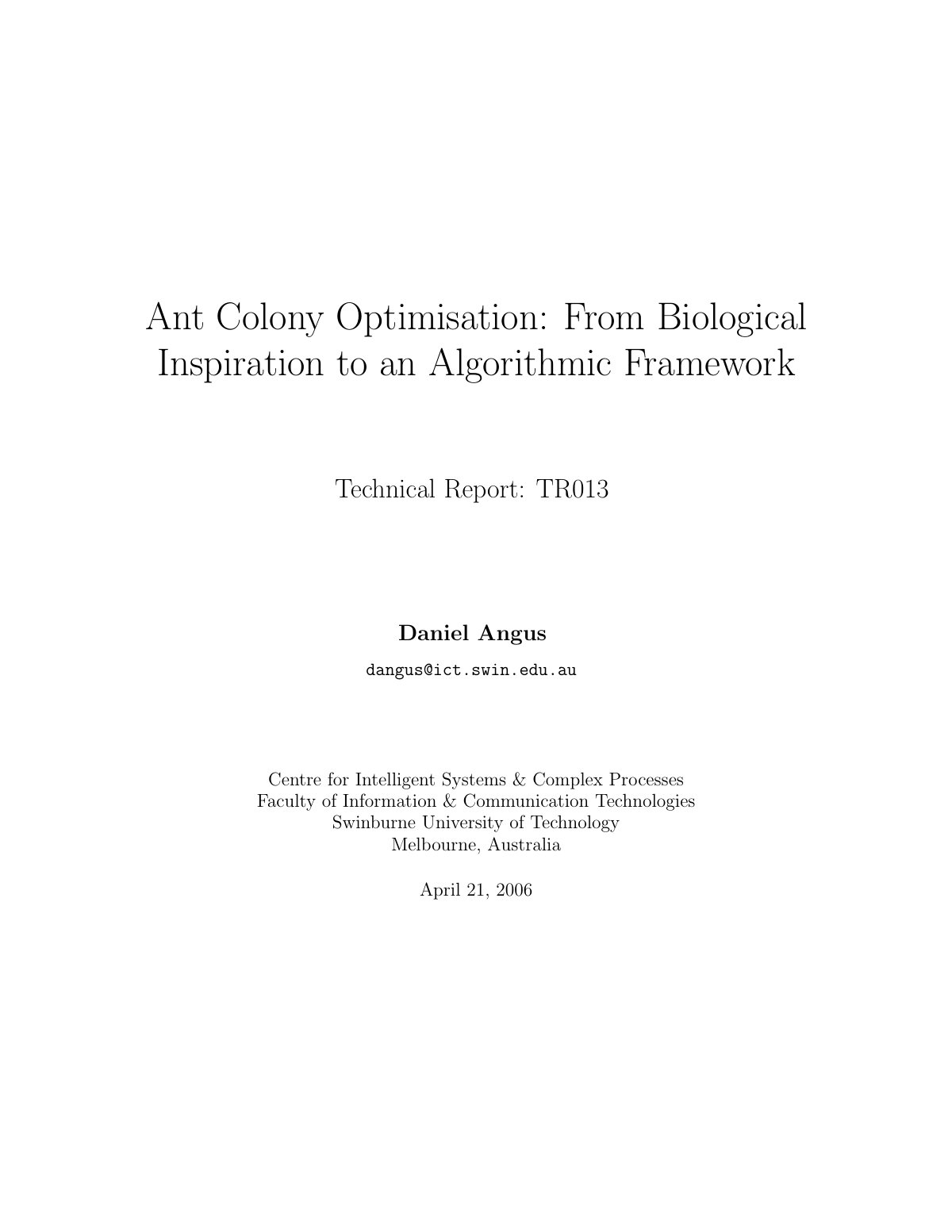 First page of Ant colony optimisation From biological