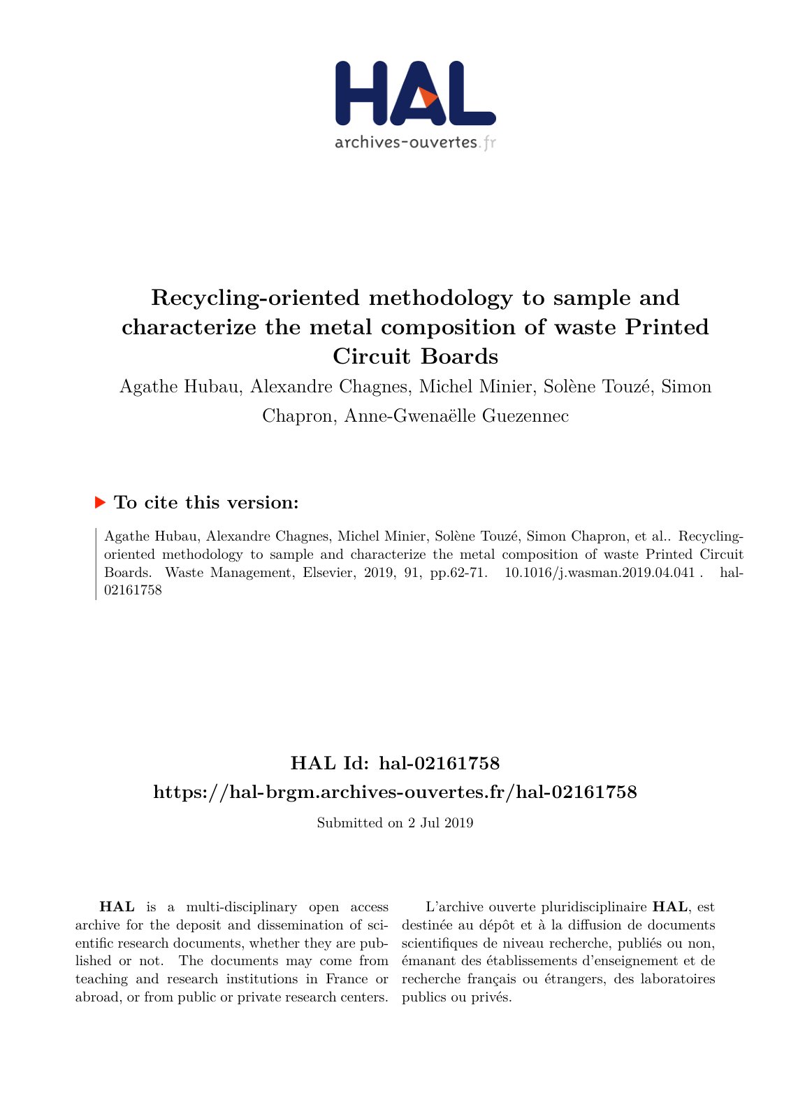 First page of Recycling oriented methodology to sample