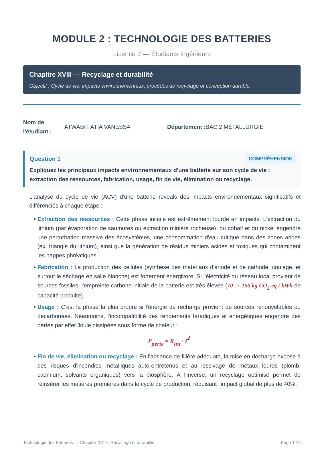 First page of MODULE 2 : TECHNOLOGIE DES BATTERIES
