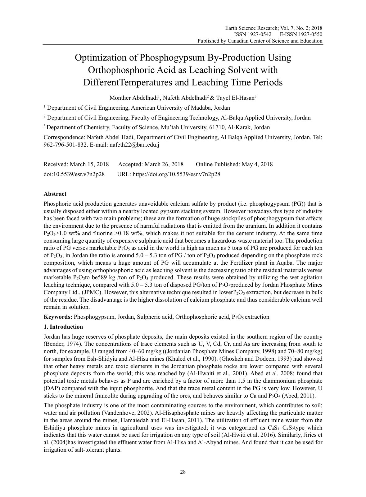 First page of Optimization of Phosphogypsum By Product