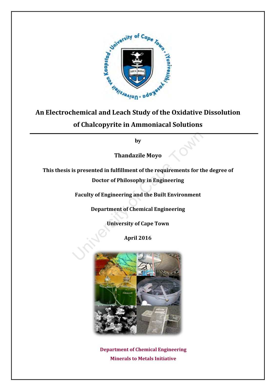 First page of An Electrochemical and Leach Study of the Oxidative Dissolution of Chalcopyrite in Ammoniacal Solutions