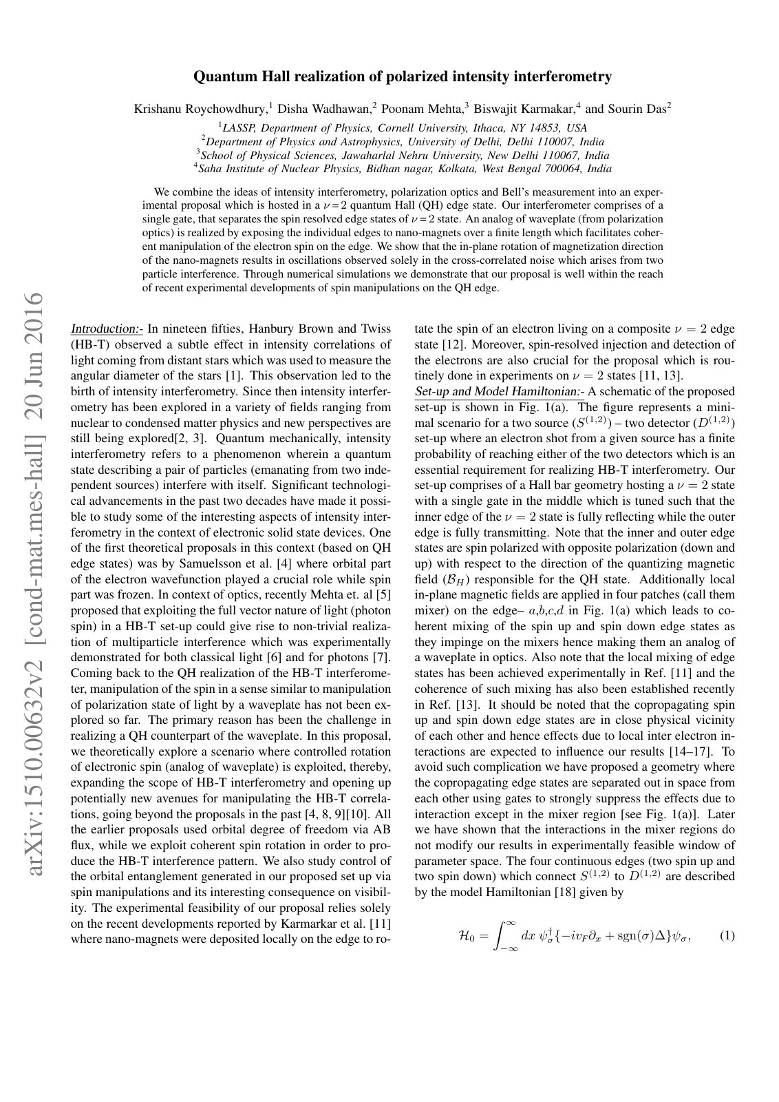 First page of Quantum Hall realization of polarized intensity interferometry