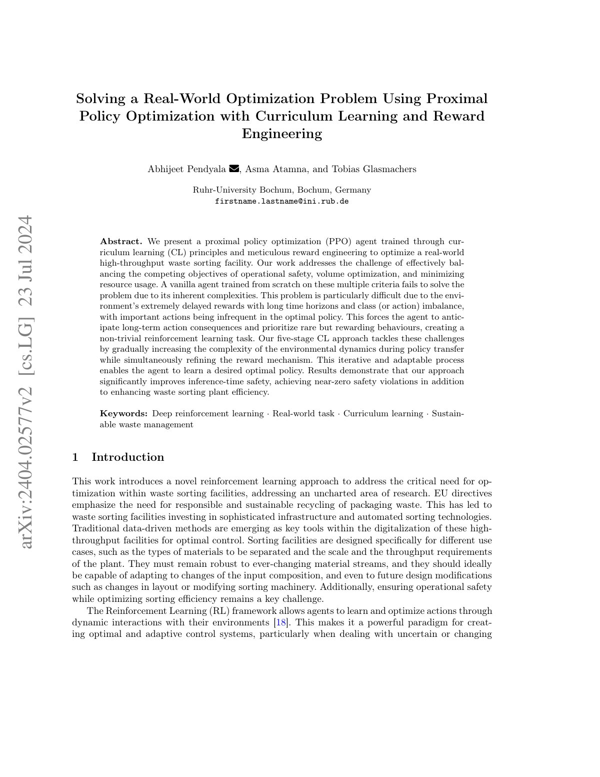 First page of Solving a Real World Optimization Proble