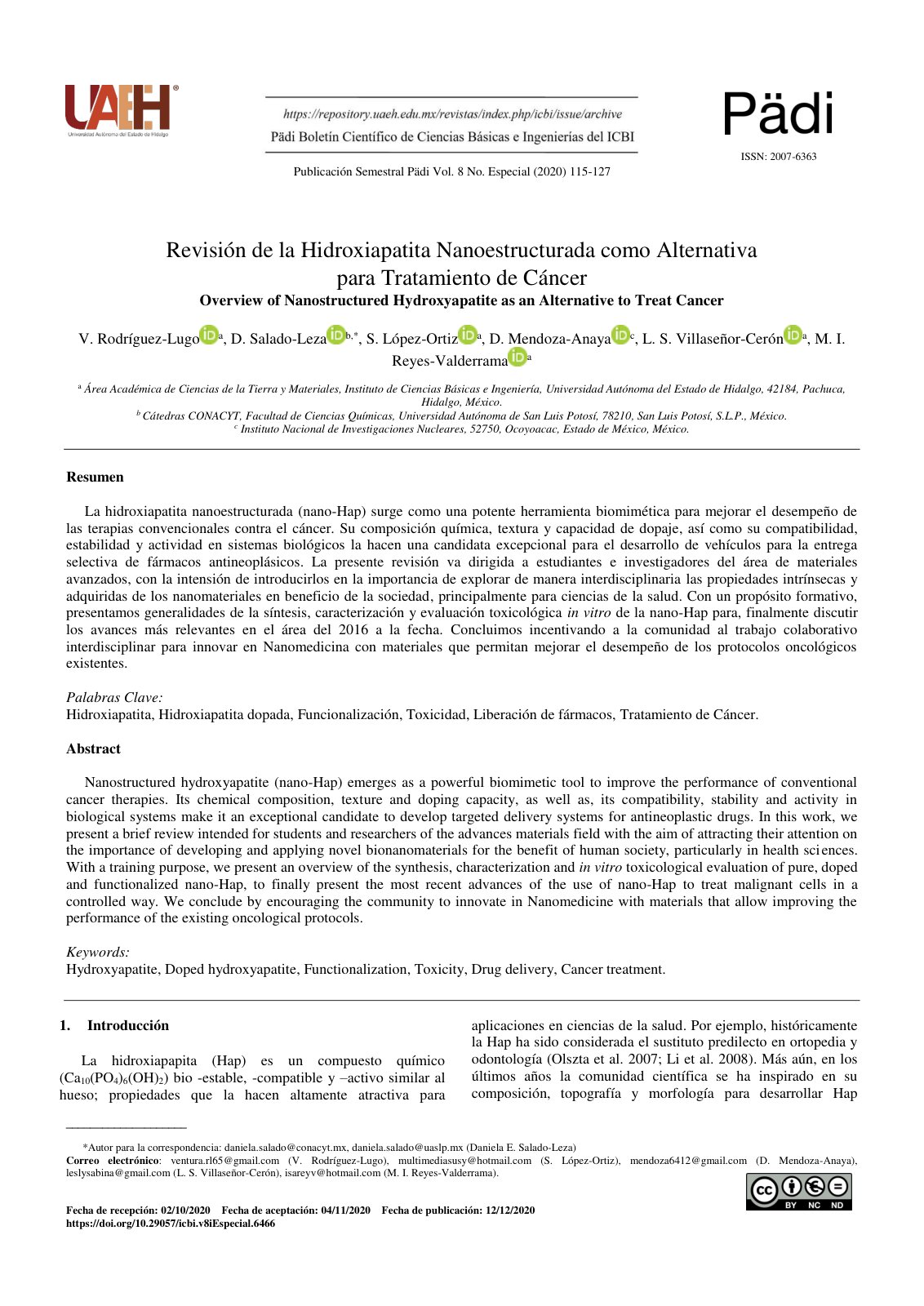 First page of Revision de la Hidroxiapatita Nanoestruc
