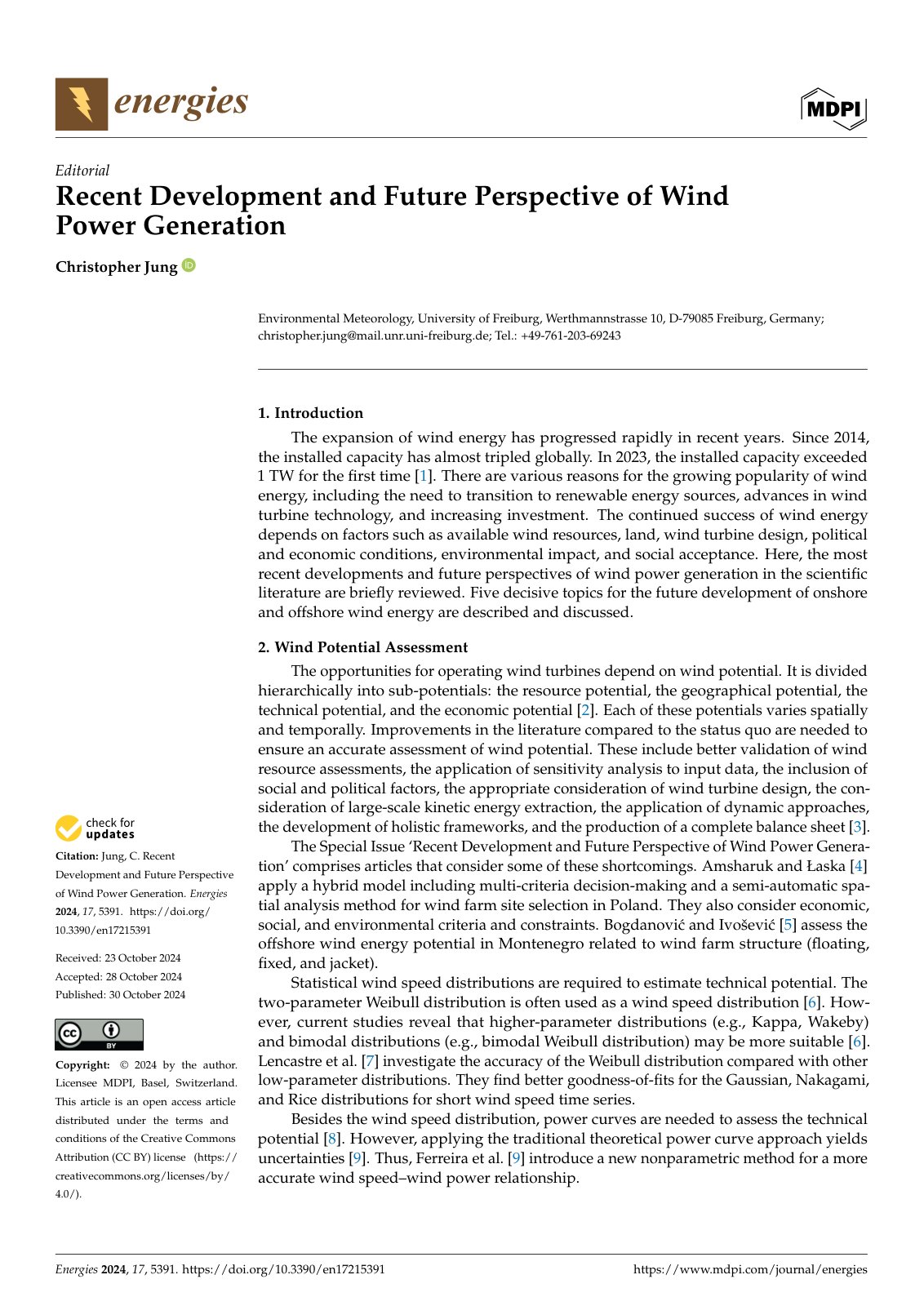 First page of Recent Development and Future Perspective of Wind Power Generation