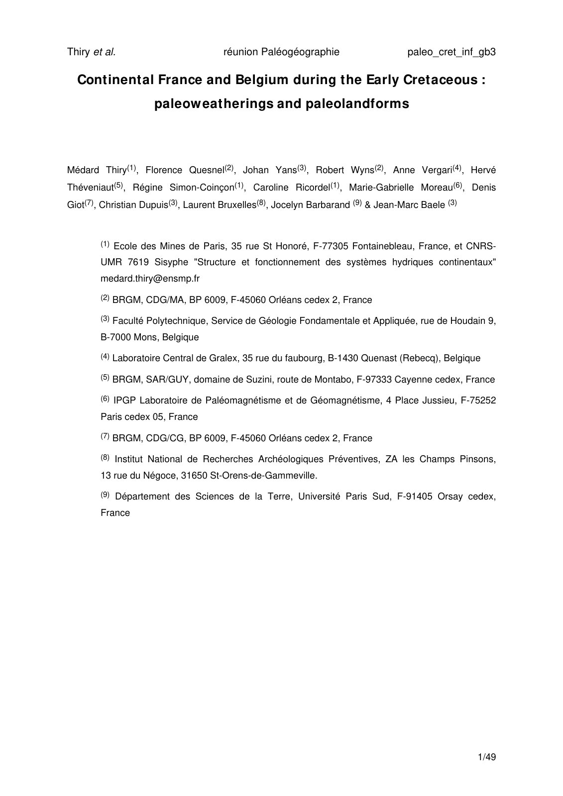 First page of Continental France and Belgium during the Early Cretaceous: paleoweatherings and paleolandforms