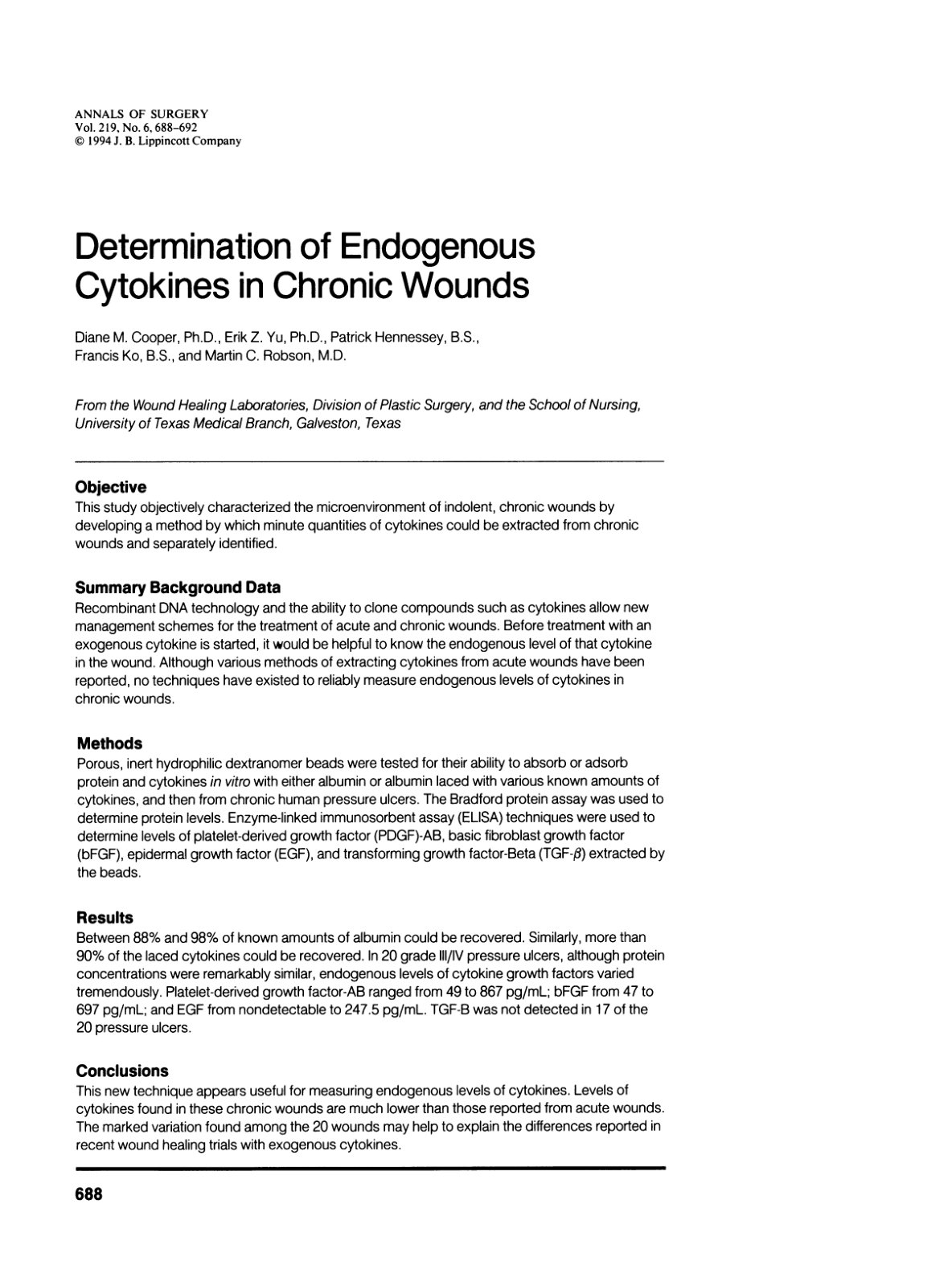First page of Determination of Endogenous Cytokines in