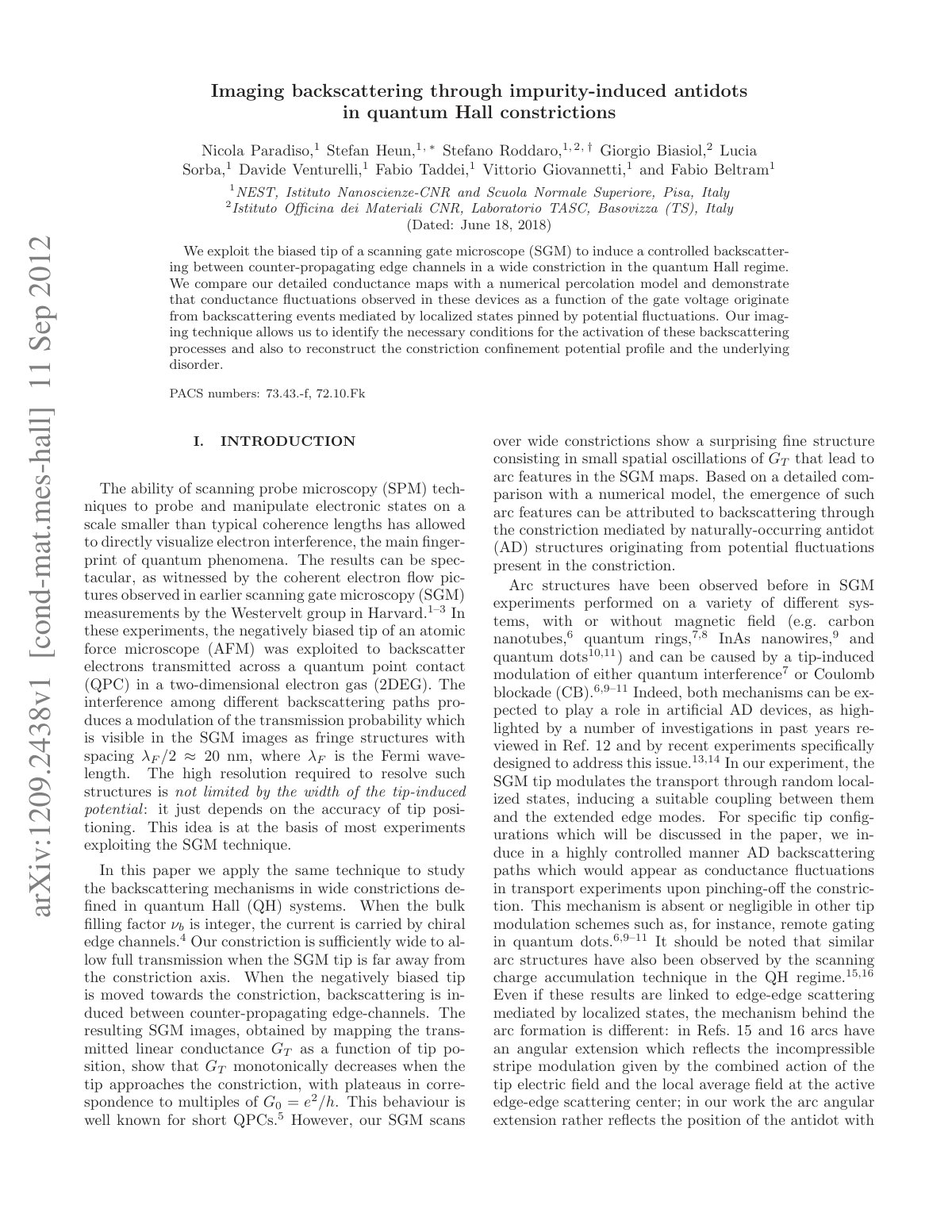 First page of Imaging backscattering through impurity-induced antidots in quantum Hall constrictions