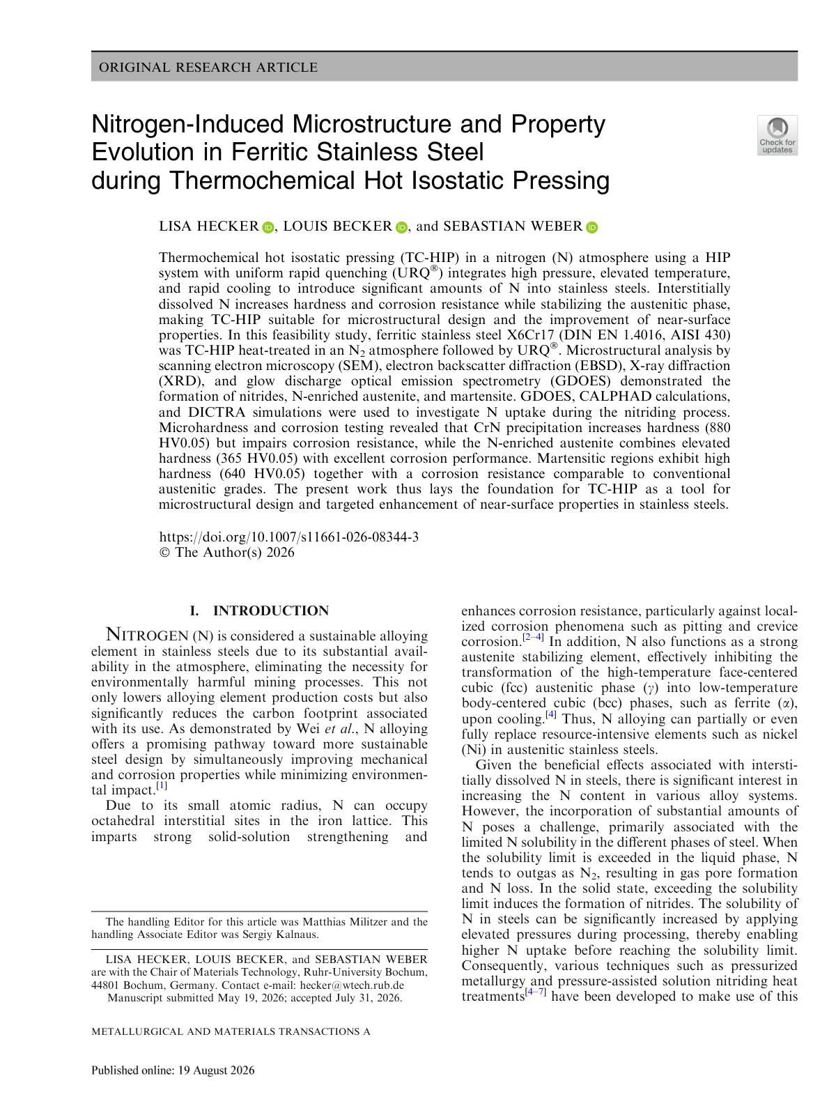 First page of 2026 Hecker Nitrogen TC HIP Stainless Steel