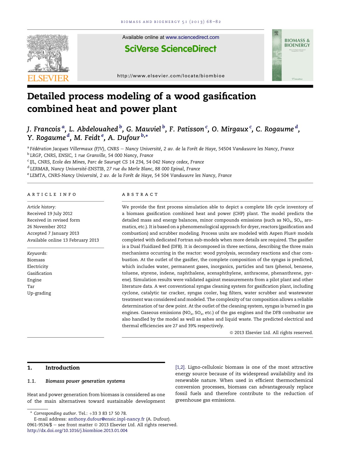 First page of Detailed process modeling of a wood gasi