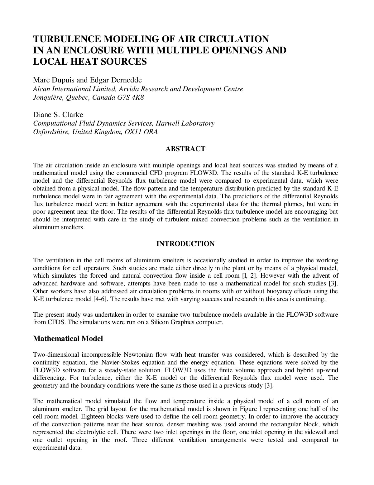 First page of TURBULENCE MODELING OF AIR CIRCULATION IN AN ENCLOSURE WITH MULTIPLE OPENINGS AND LOCAL HEAT SOURCES