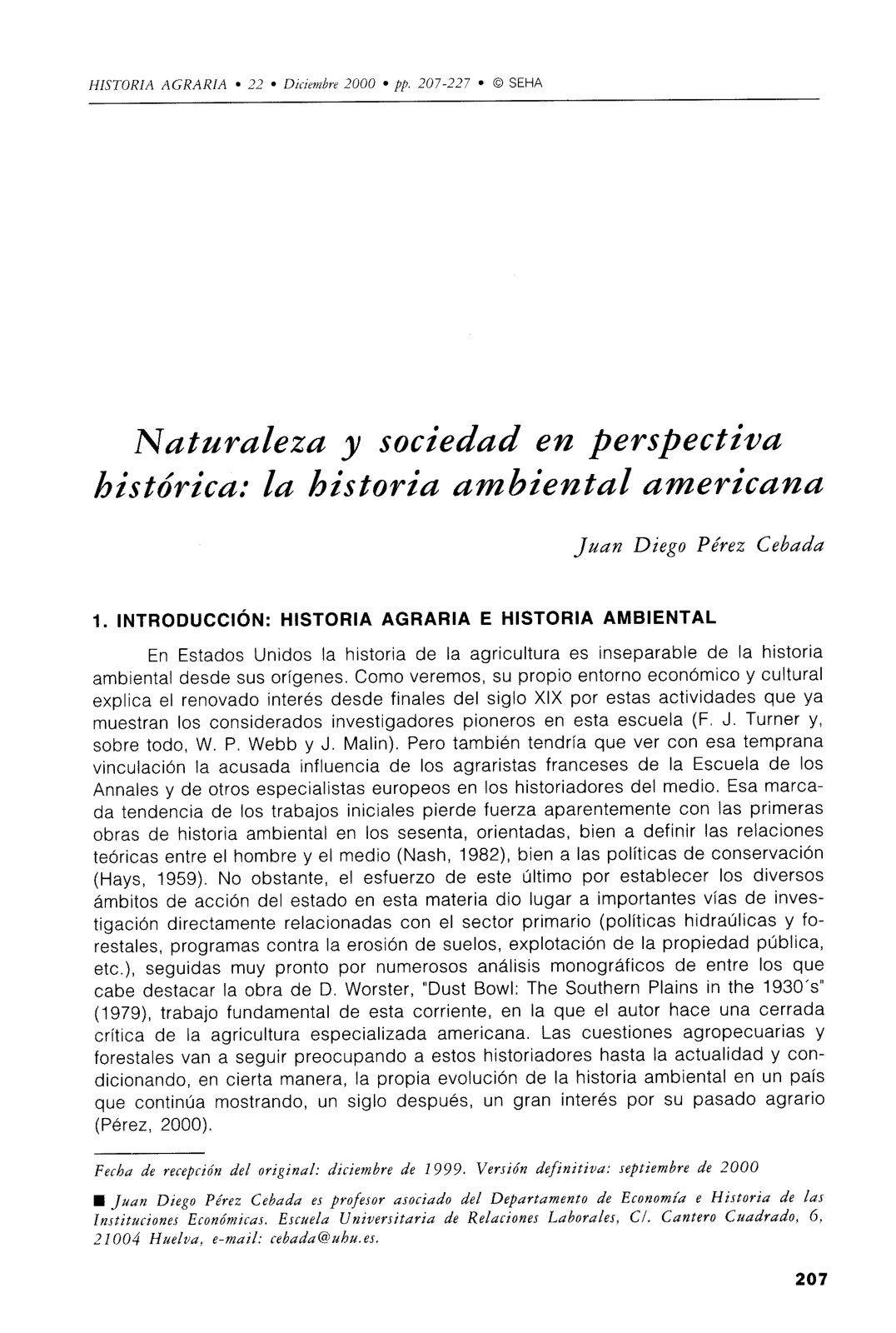 First page of Naturaleza y Sociedad en perspectiva his