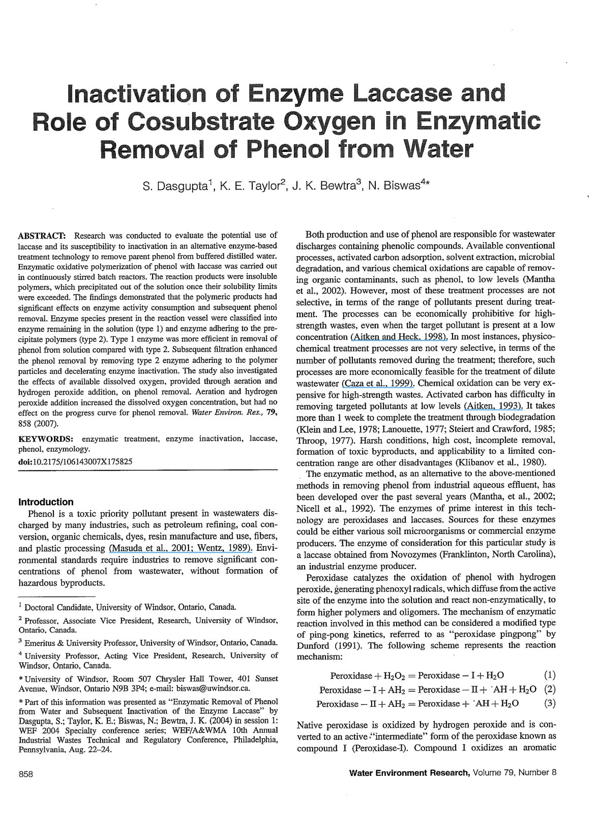 First page of Inactivation of Enzyme Laccase and Role