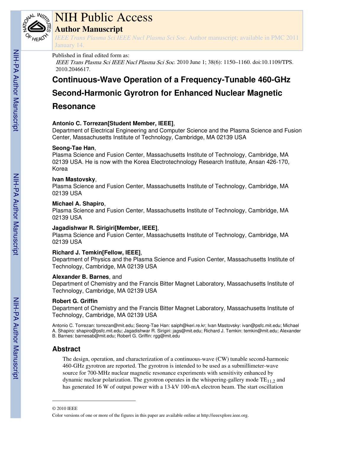 First page of Continuous Wave Operation of a Frequency
