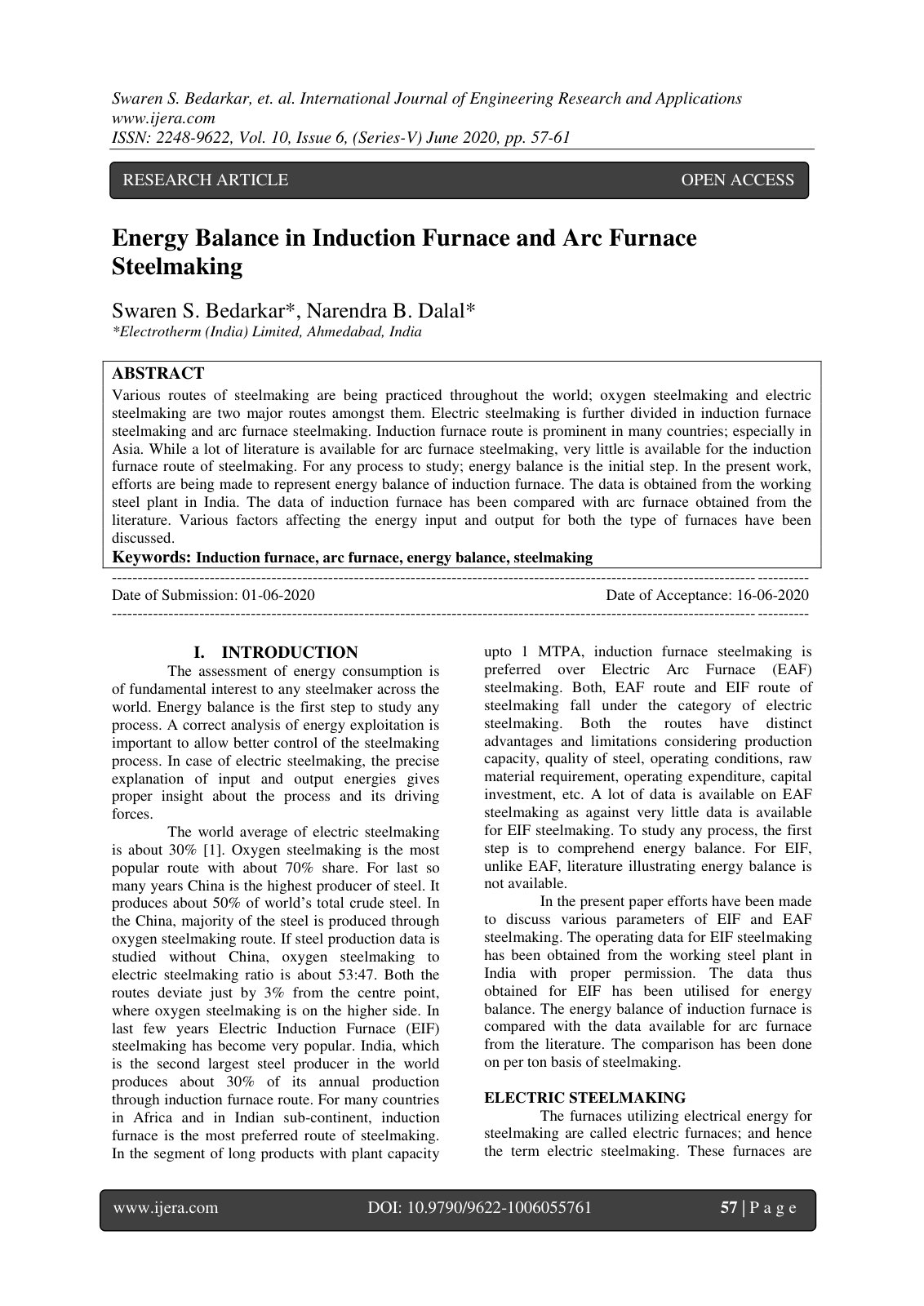 First page of Energy Balance in Induction Furnace and