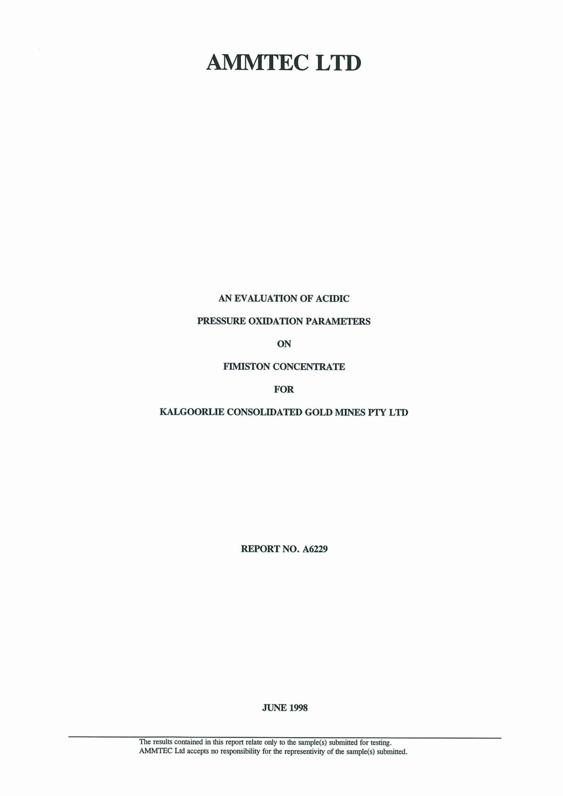 First page of 4.  POX of KCGM Concentrate  A6229