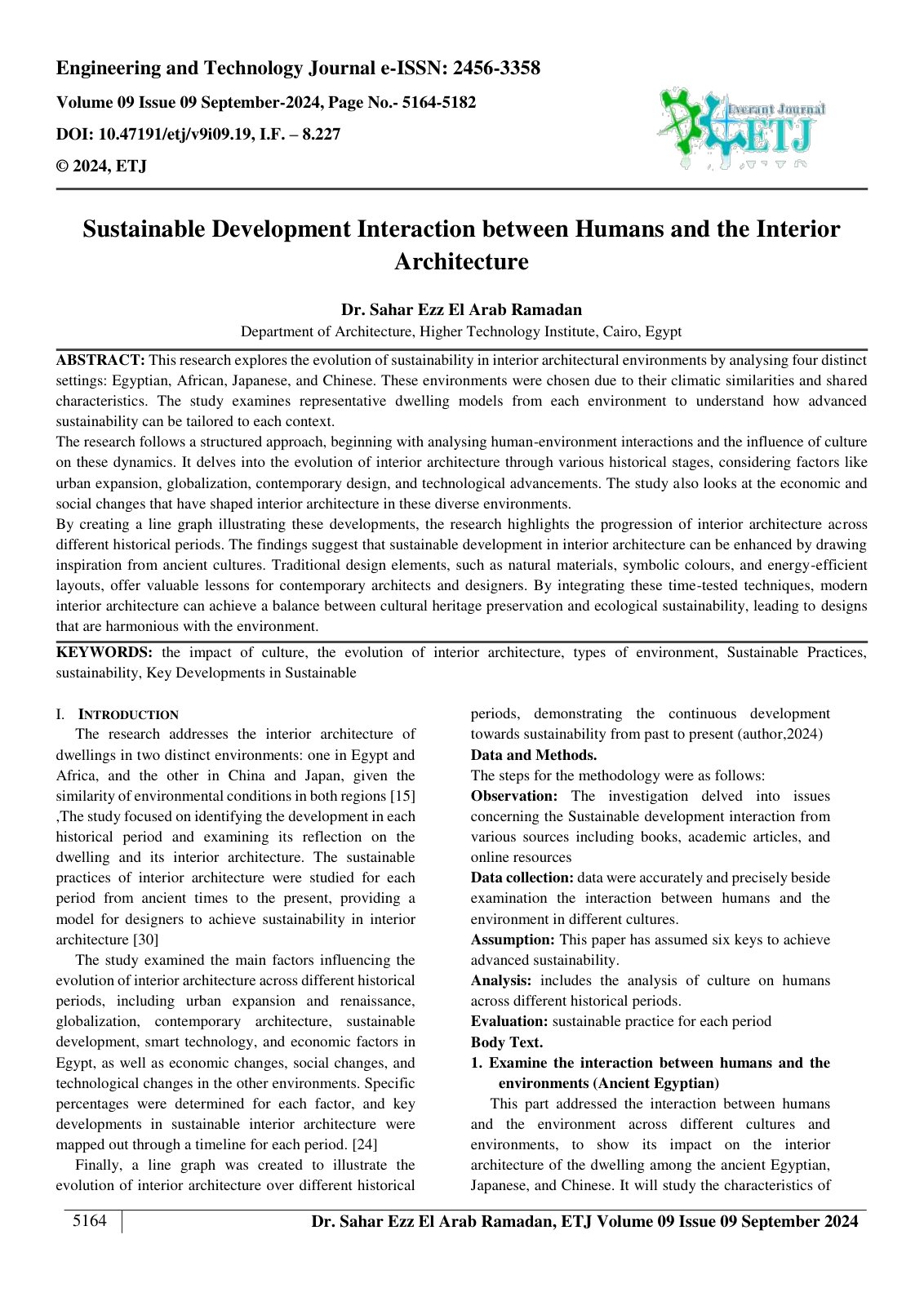 First page of ustainable Development Interaction between Humans and the Interior 