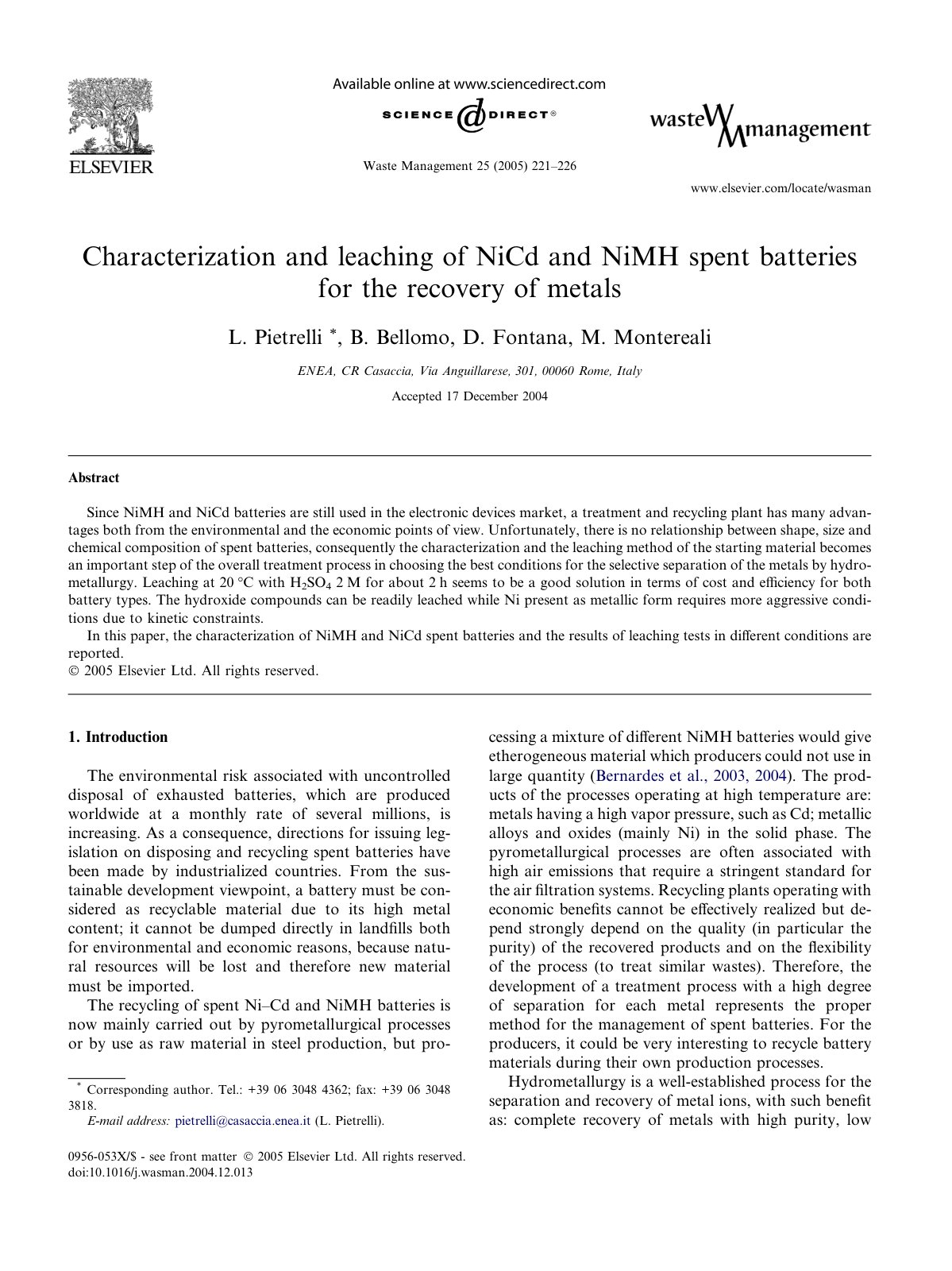 First page of Characterization and leaching of NiCd an