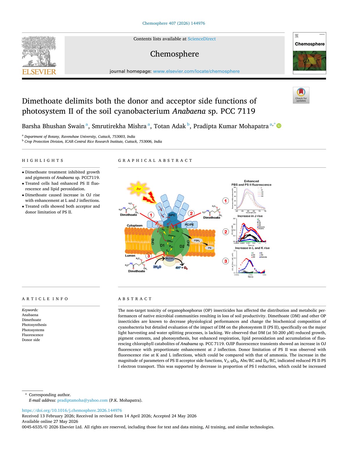 First page of Dimethoate delimits both the donor and acceptor side functions of 2026 Chemo
