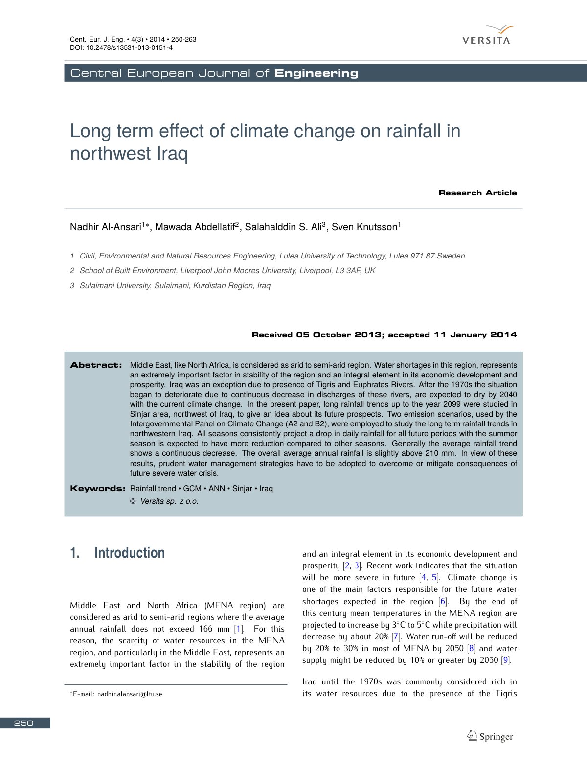 First page of Long term effect of climate change on ra