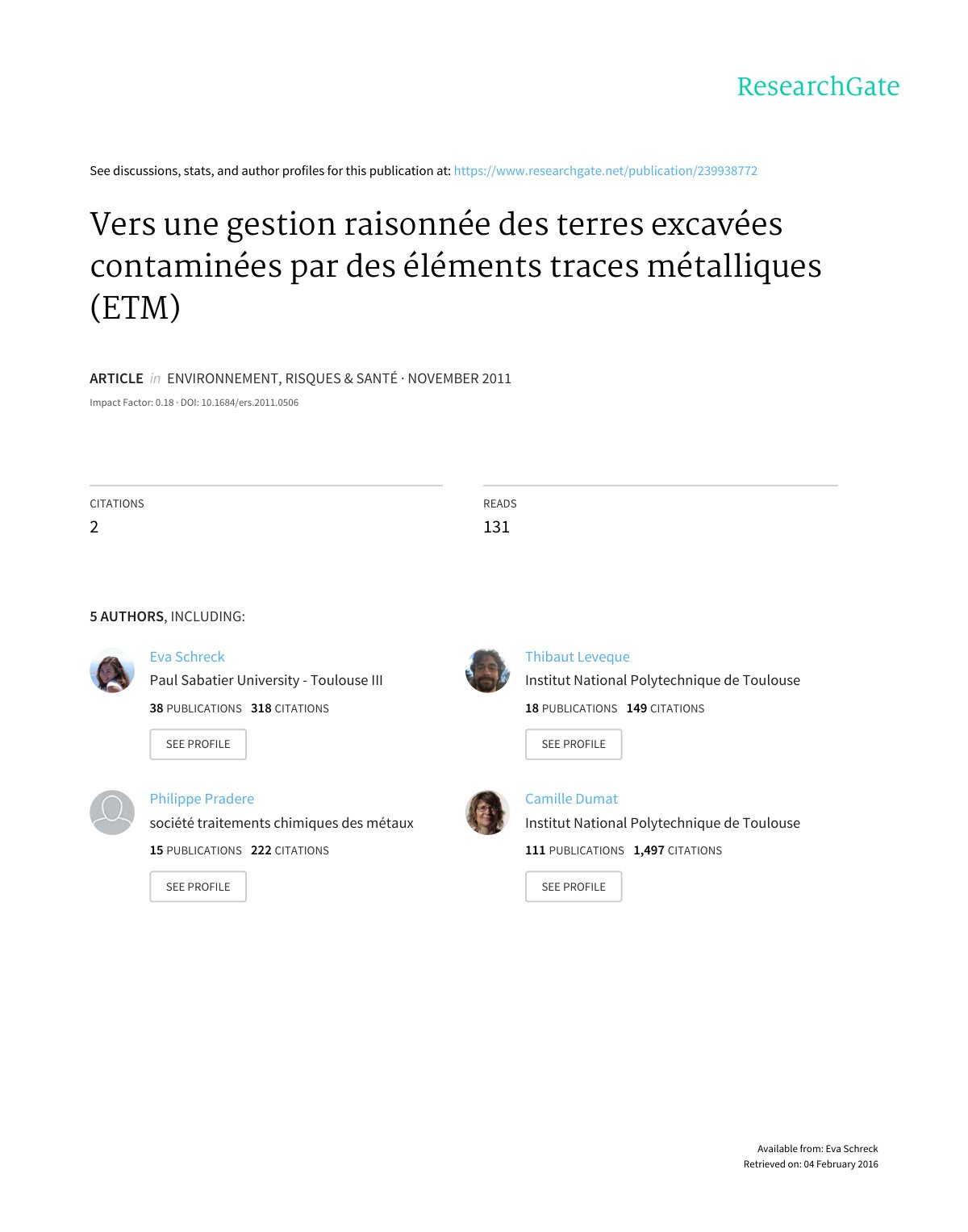 First page of Vers une gestion raisonnee des terres ex