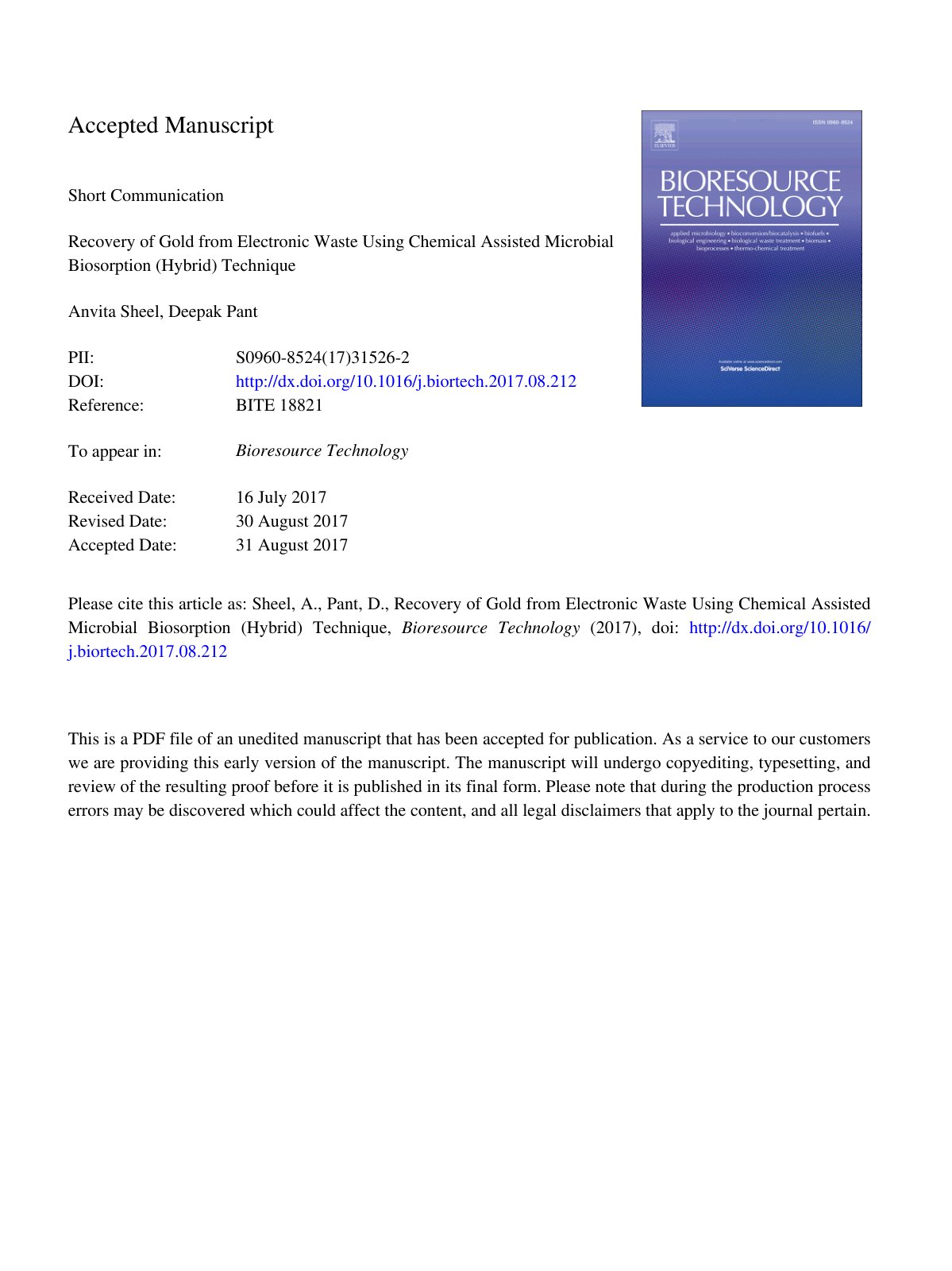 First page of Recovery of gold from electronic waste u