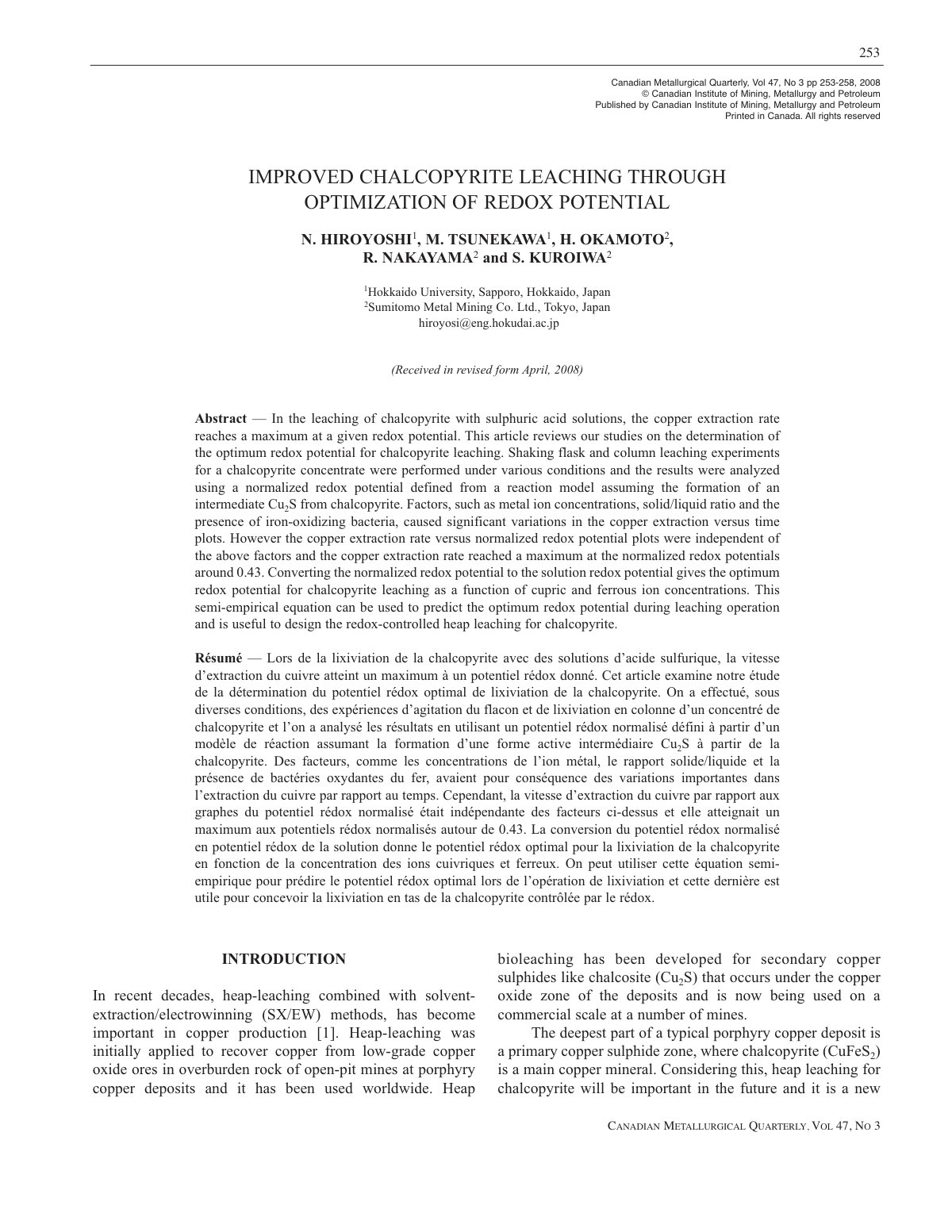First page of Improved Chalcopyrite Leaching Through O
