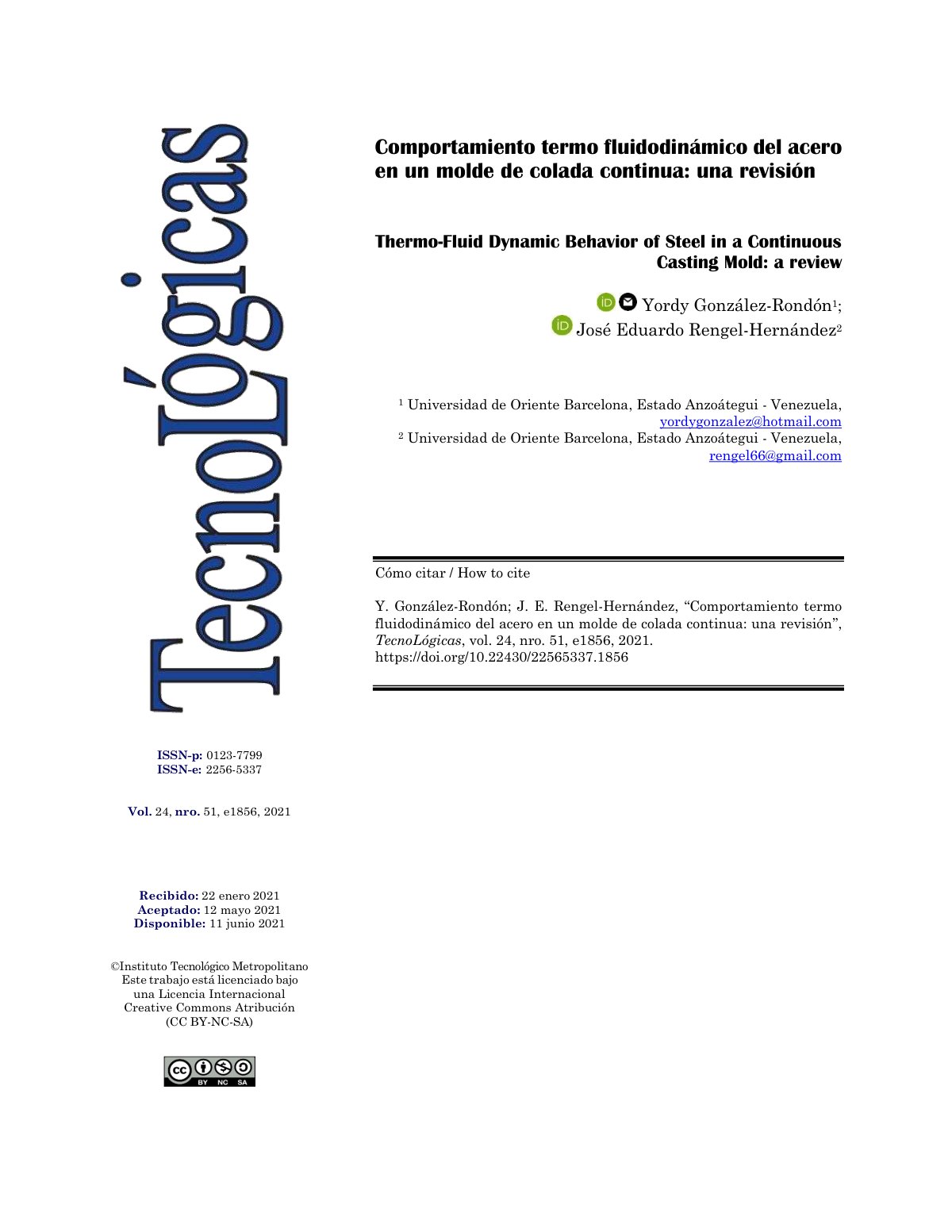 First page of Comportamiento termo fluidodinamico del