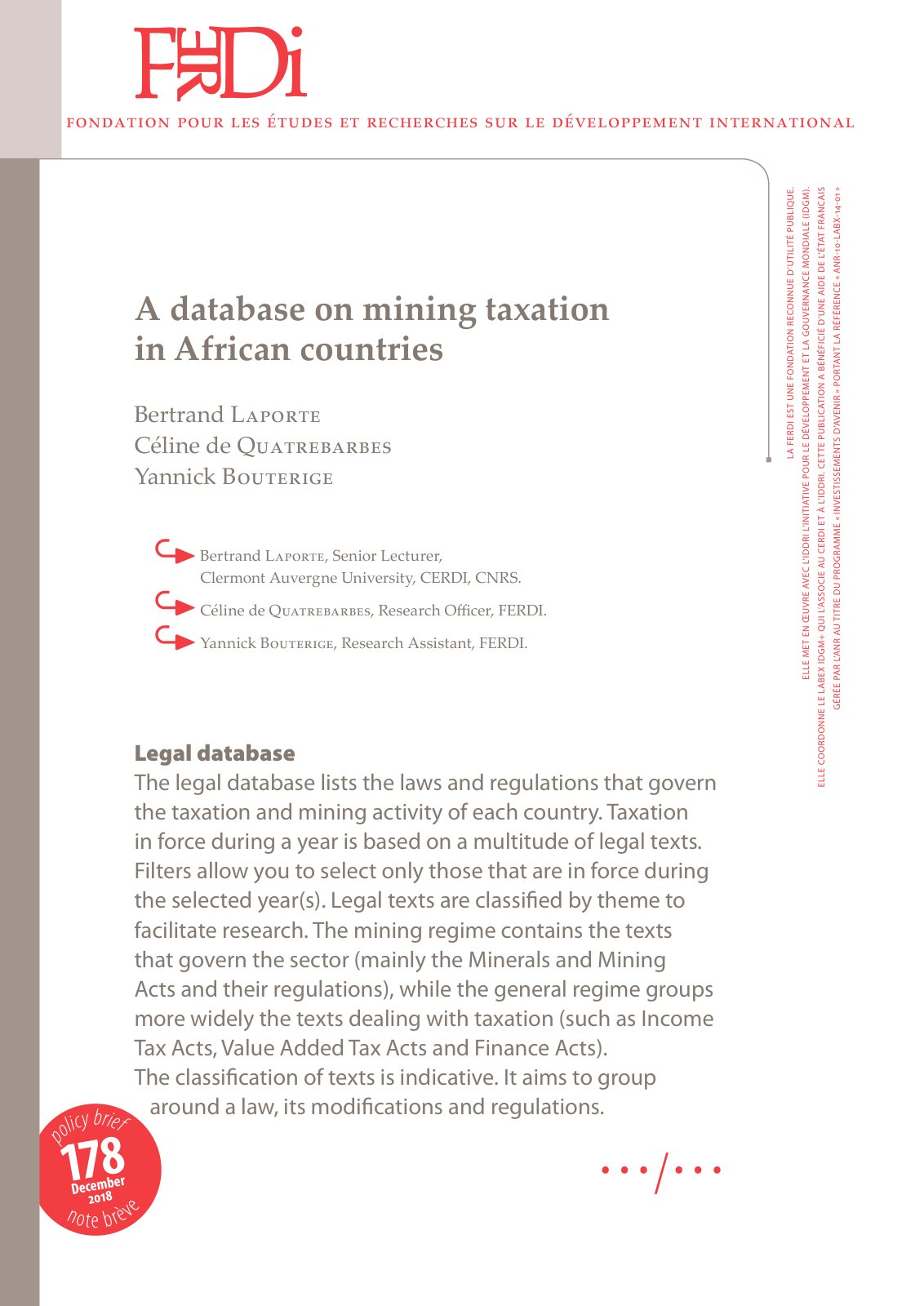 First page of A database on mining taxation in African