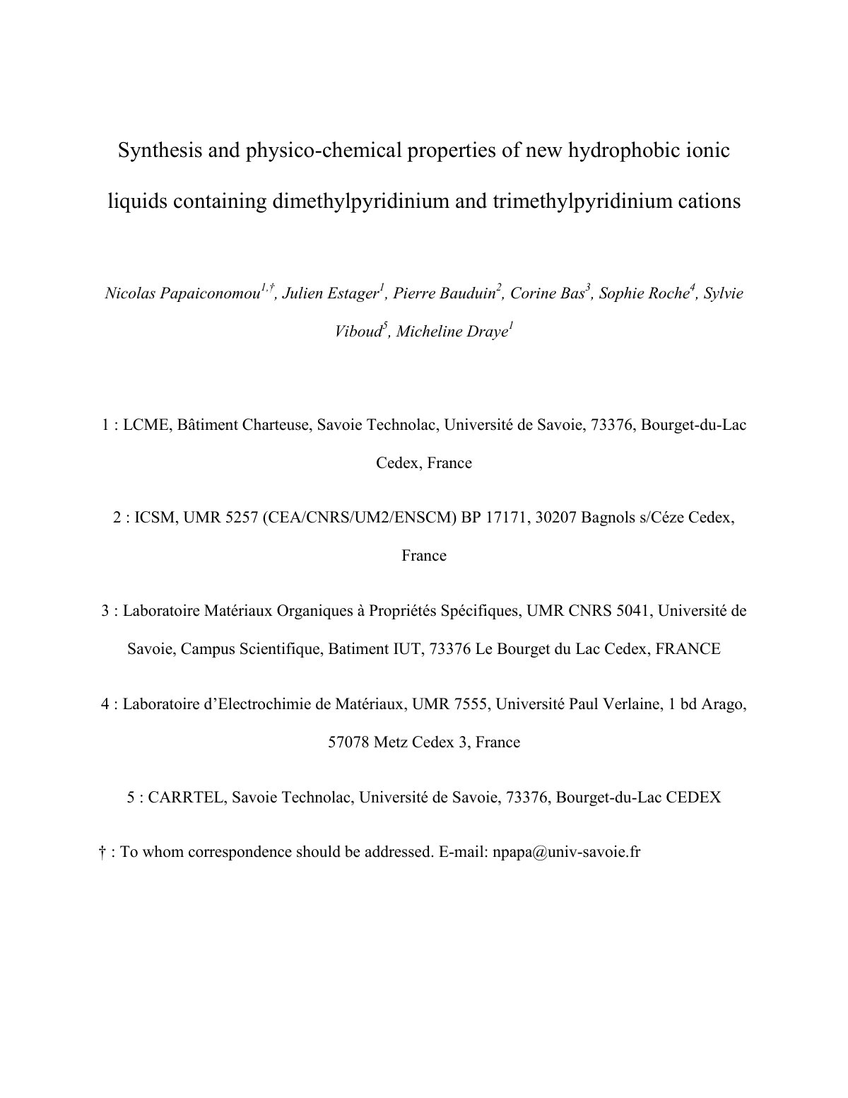 First page of Synthesis Physicochemical Properties and