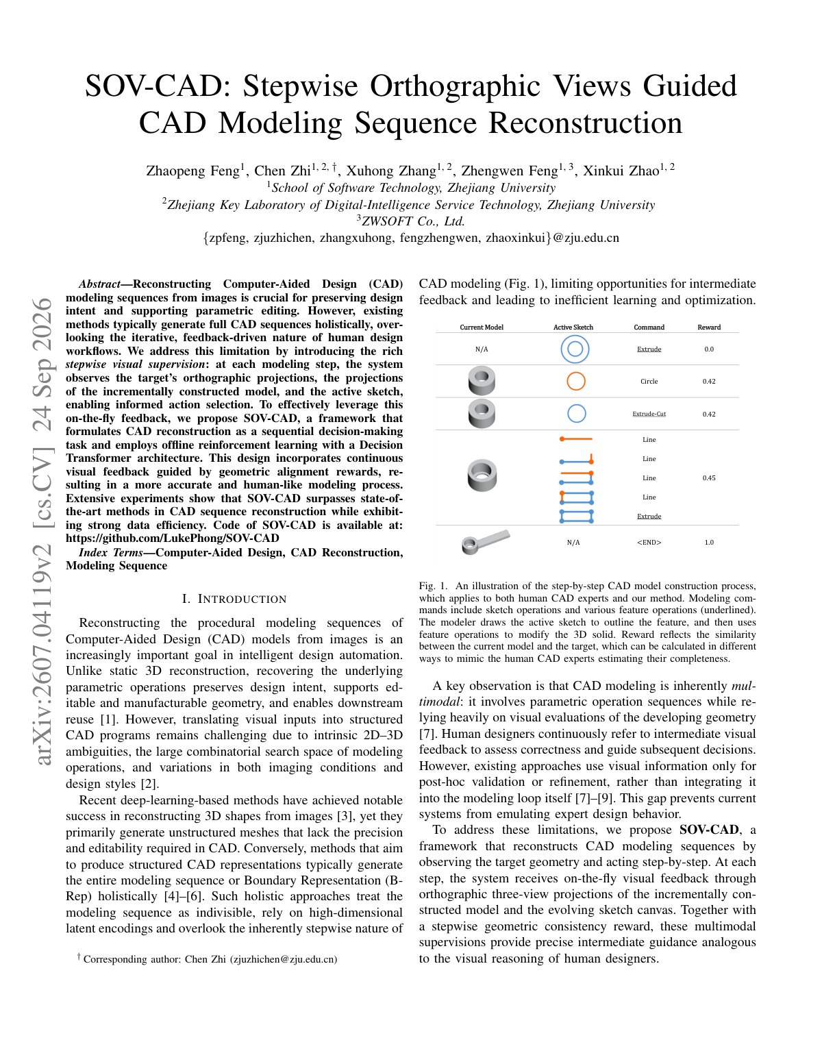 First page of SOV-CAD: Stepwise Orthographic Views Guided CAD Modeling Sequence Reconstruction