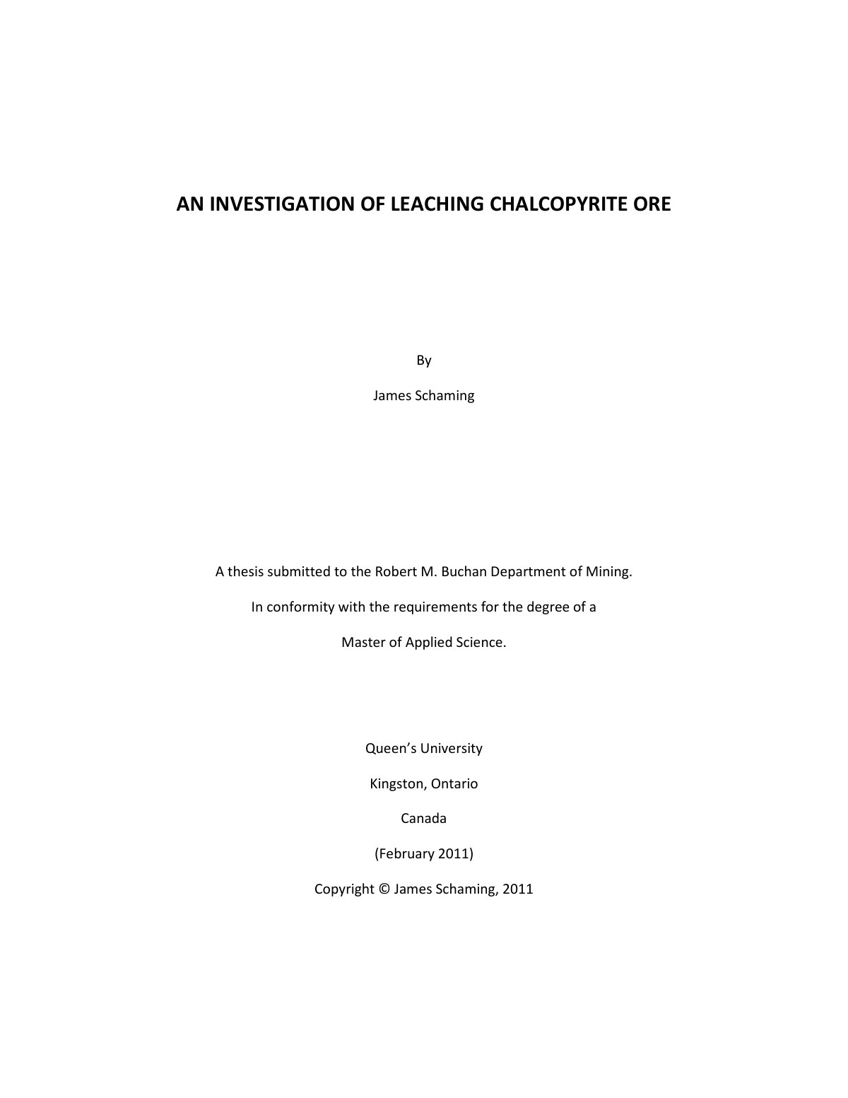 First page of AN INVESTIGATION OF LEACHING CHALCOPYRIT