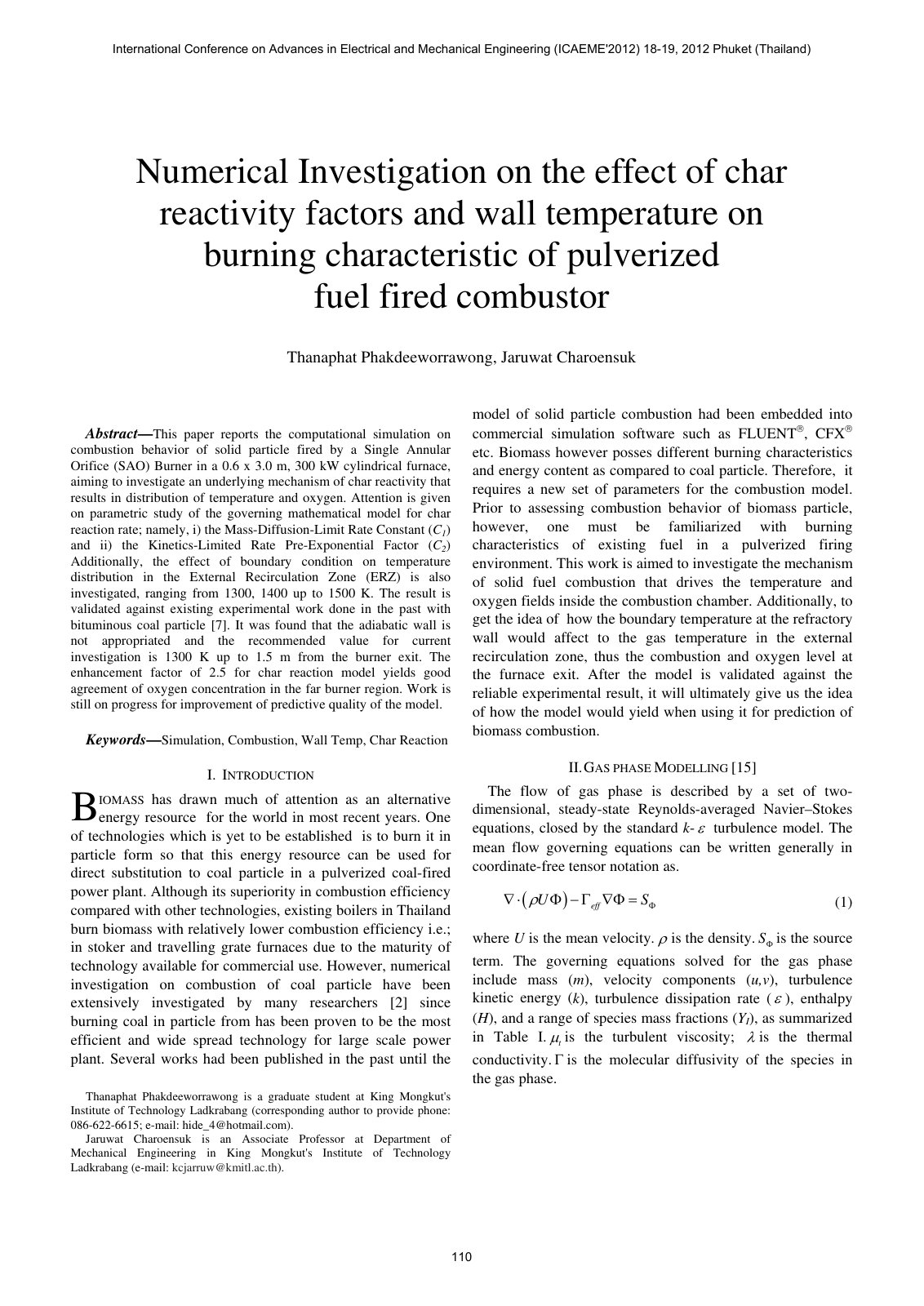 First page of Computational simulation on combustion behavior of solid particle fired by a Single Annular Orifice (SAO) Burner
