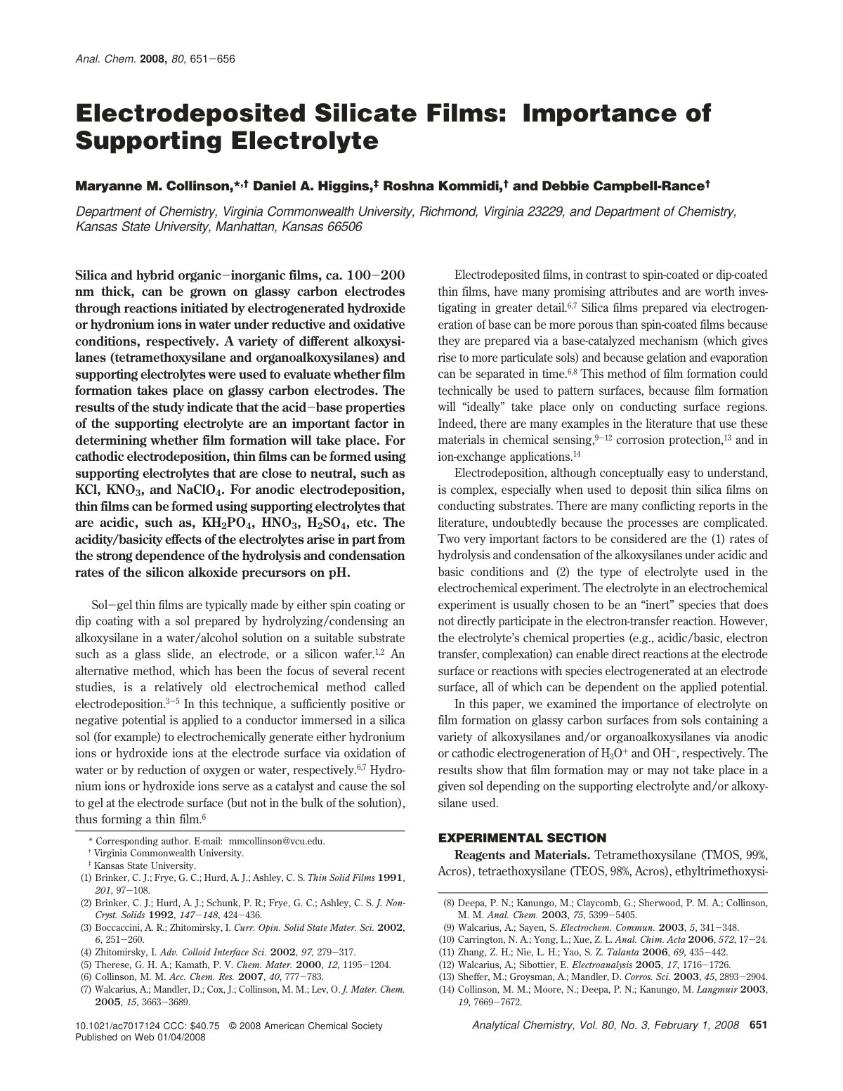 First page of Electrodeposited Silicate Films Importan