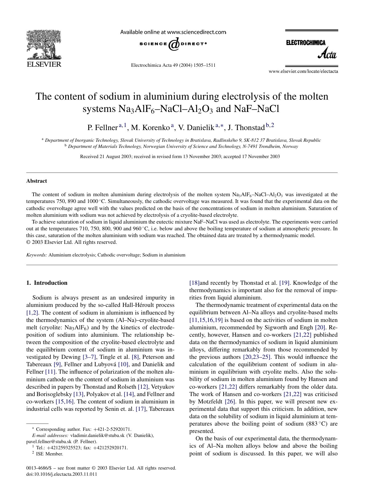 First page of The content of sodium in aluminium durin