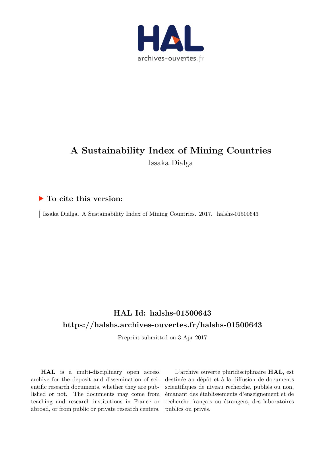 First page of A Sustainability Index of Mining Countri