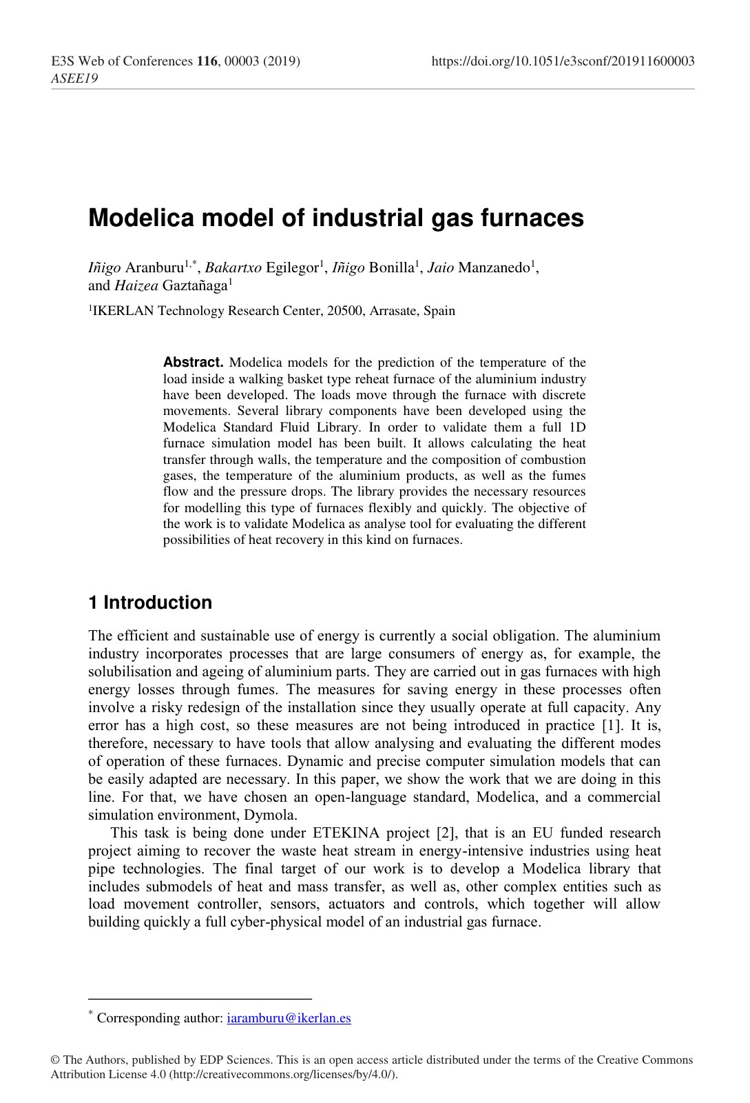 First page of Modelica model of industrial gas furnace