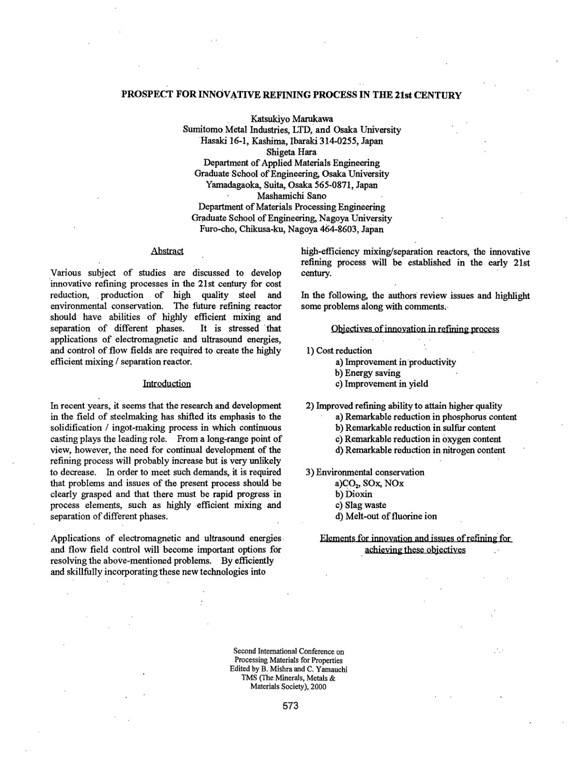 First page of PROSPECT FOR INNOVATIVE REFINING PROCESS IN THE 21st CENTURY