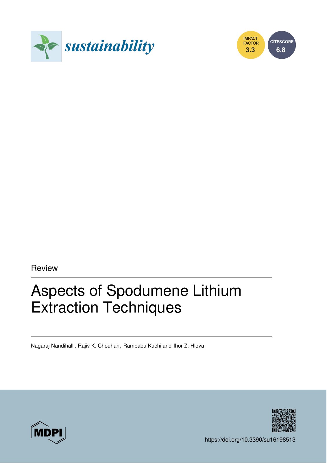 First page of Aspects of Spodumene Lithium Extraction