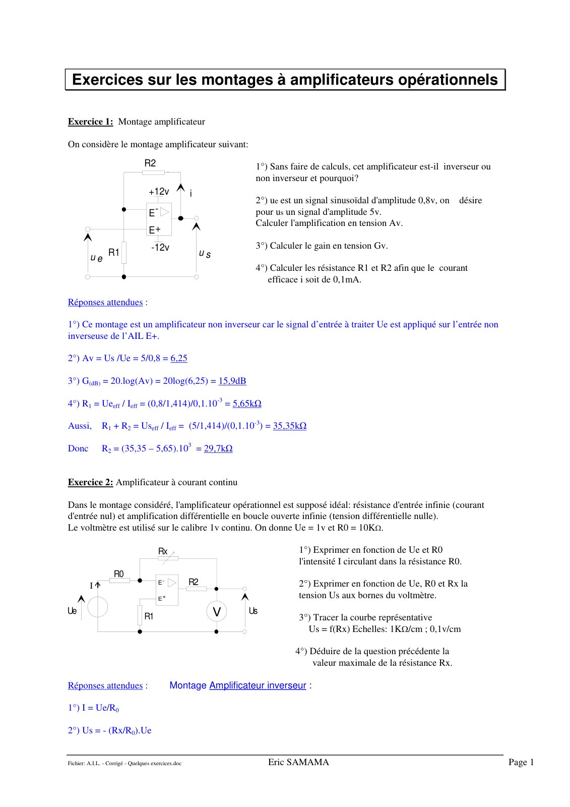First page of ELECTRONIQUE 4 AOP Quelques exercices 1