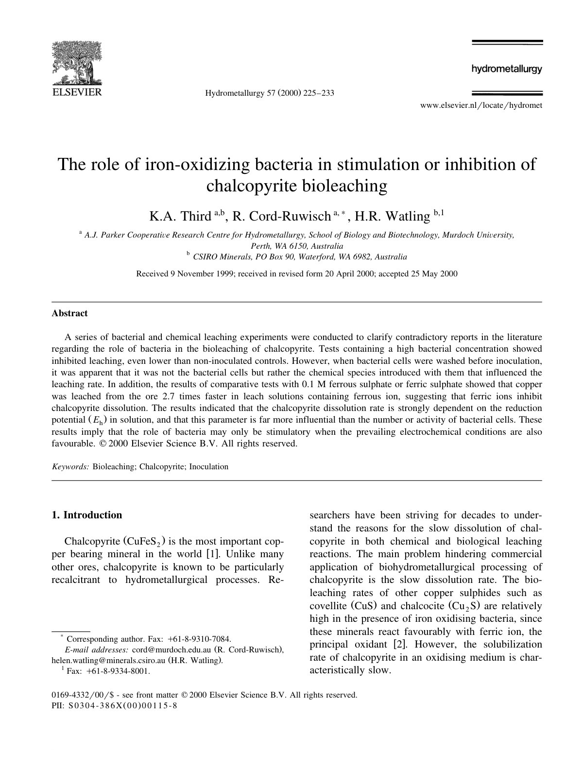 First page of The role of iron oxidizing bacteria in s