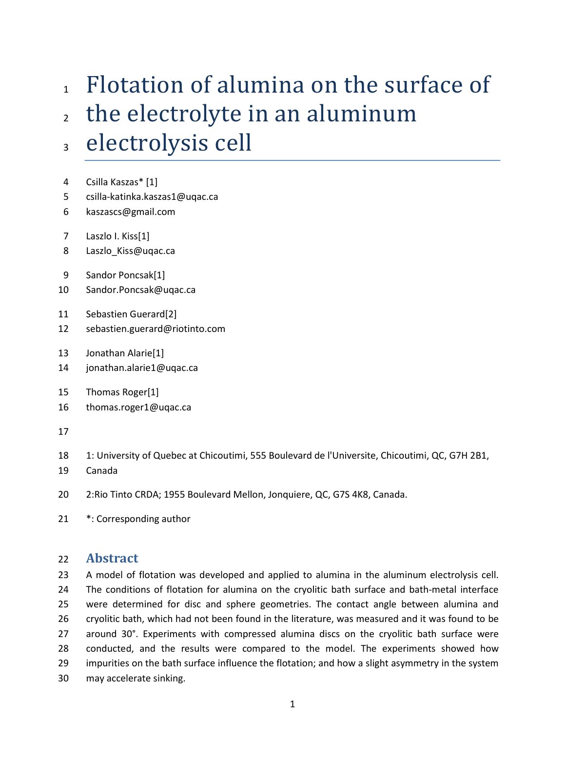 First page of Flotation of Alumina on the Surface of t