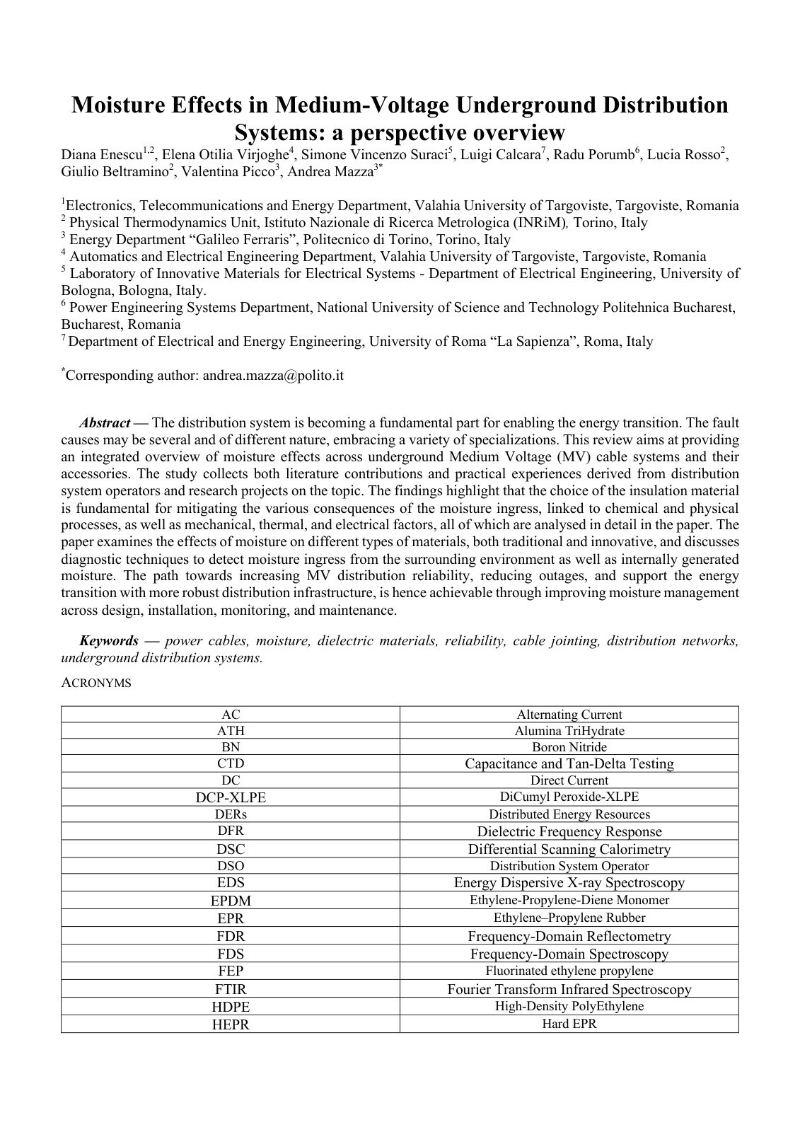 First page of 2026 Enescu Moisture MV Underground Distribution