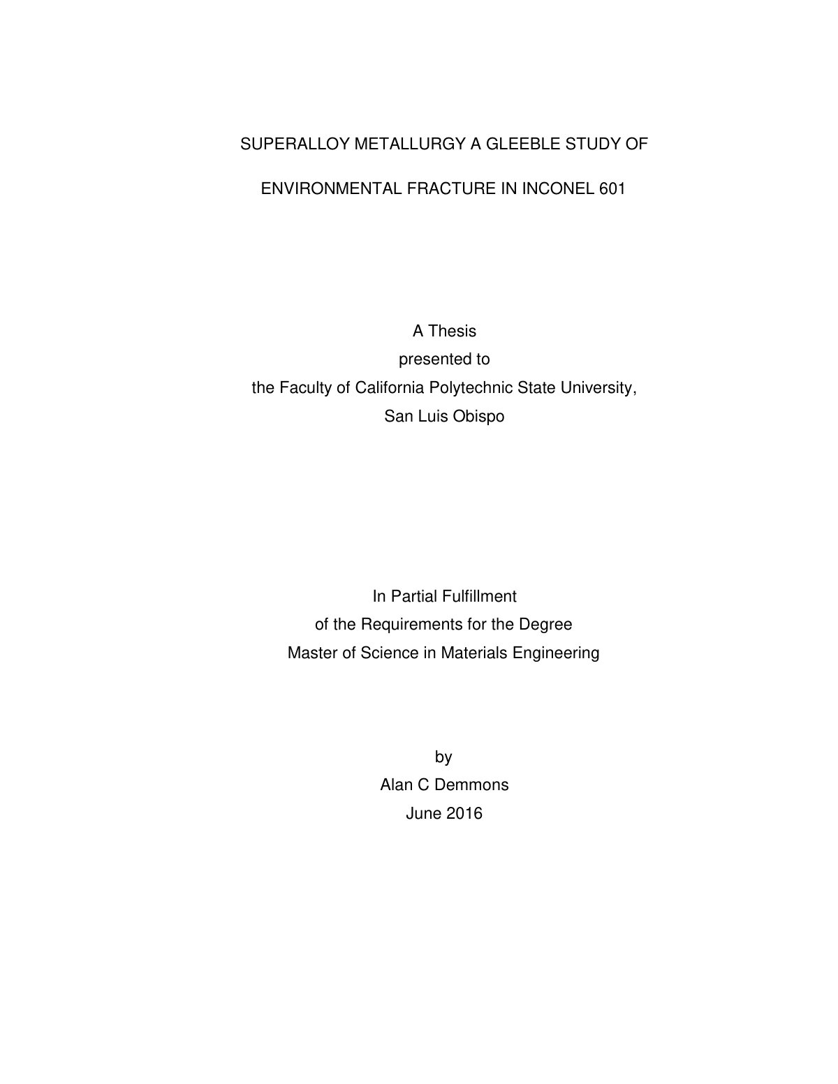First page of SUPERALLOY METALLURGY A GLEEBLE STUDY OF