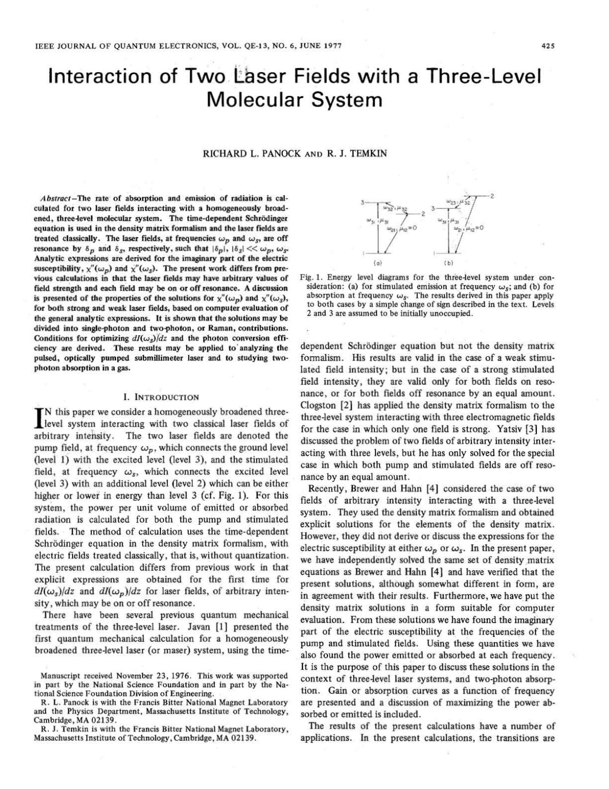 First page of Interaction of two laser fields with a t