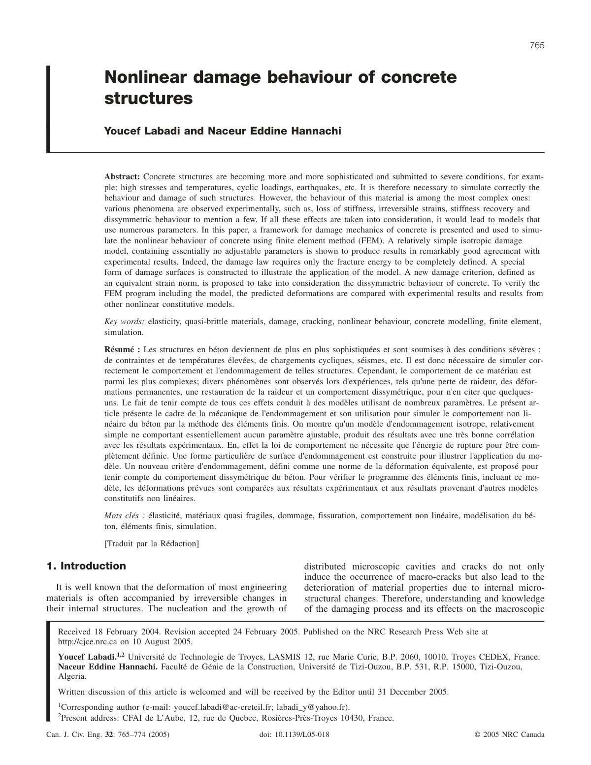 First page of Nonlinear damage behaviour of concrete s