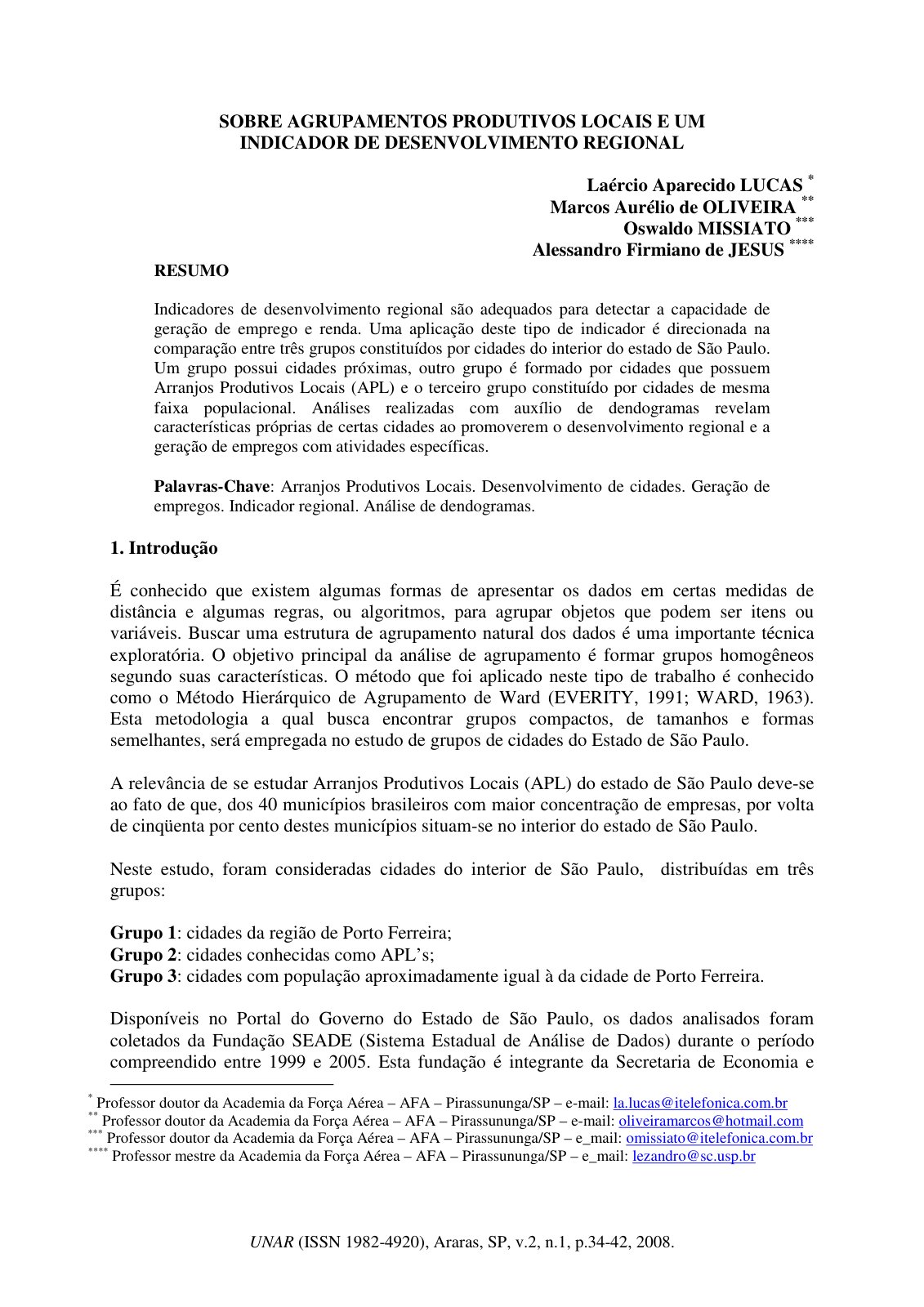 First page of SOBRE AGRUPAMENTOS PRODUTIVOS LOCAIS E U