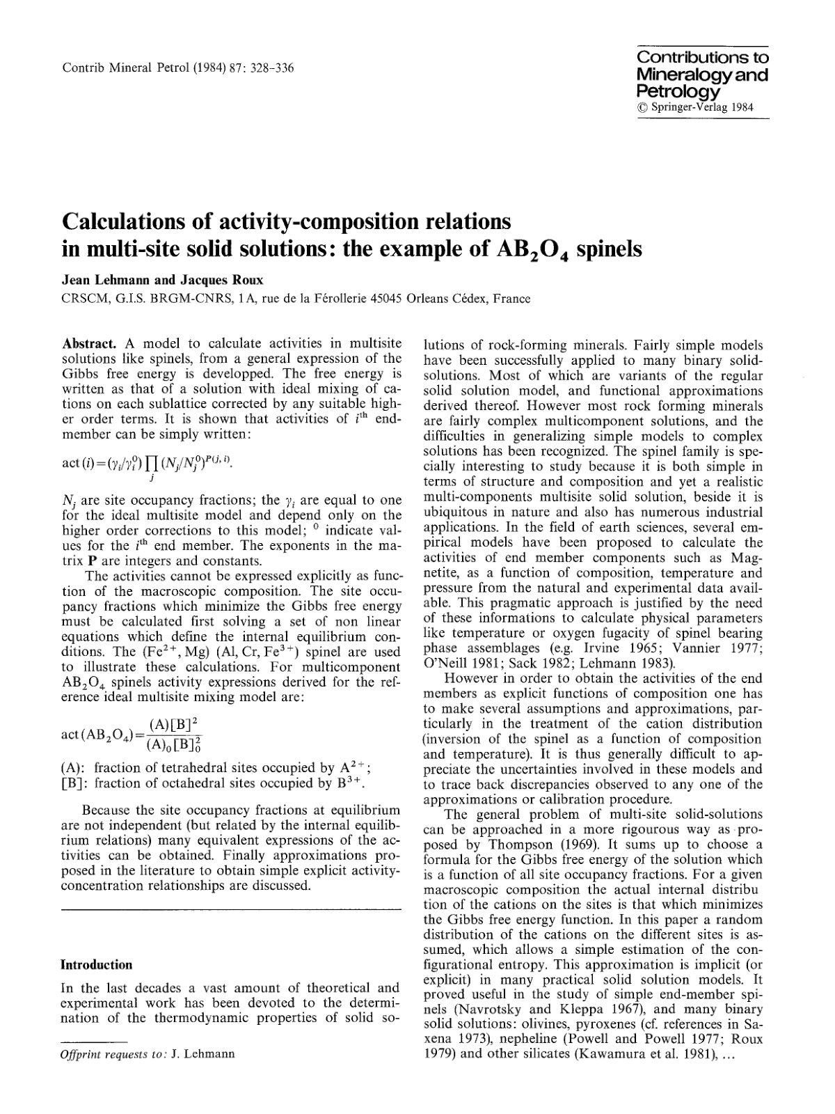 First page of Calculations of activity composition rel