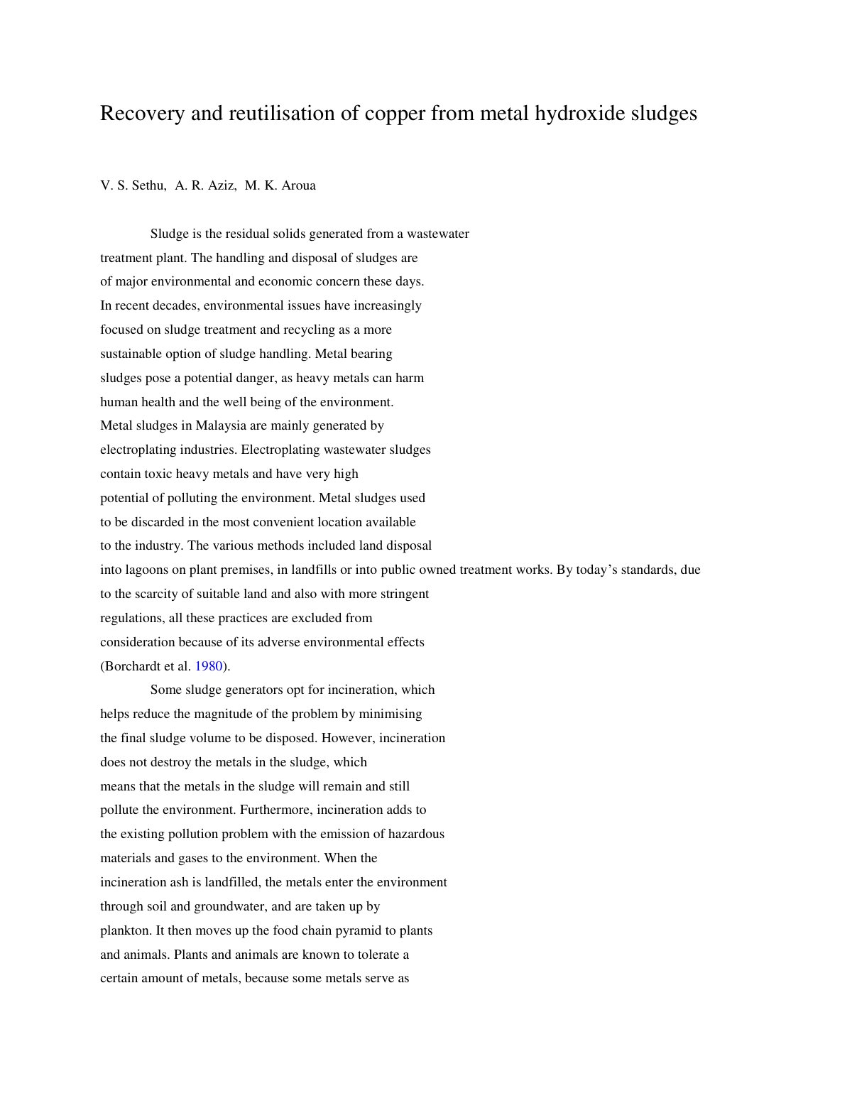 First page of Recovery and reutilisation of copper fro