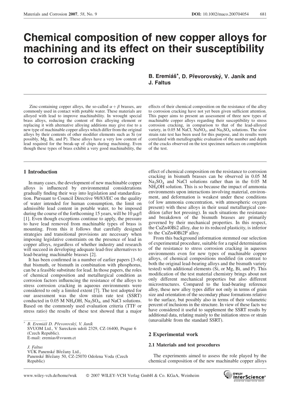 First page of Chemical composition of new copper alloy